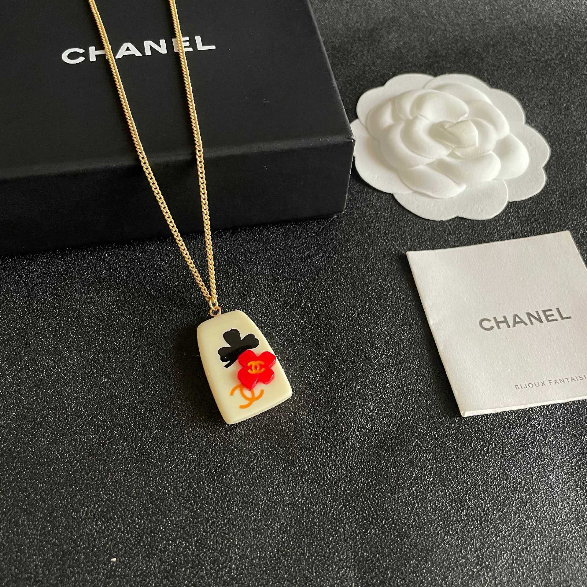 Chanel Floral Enamel Pendant Necklace