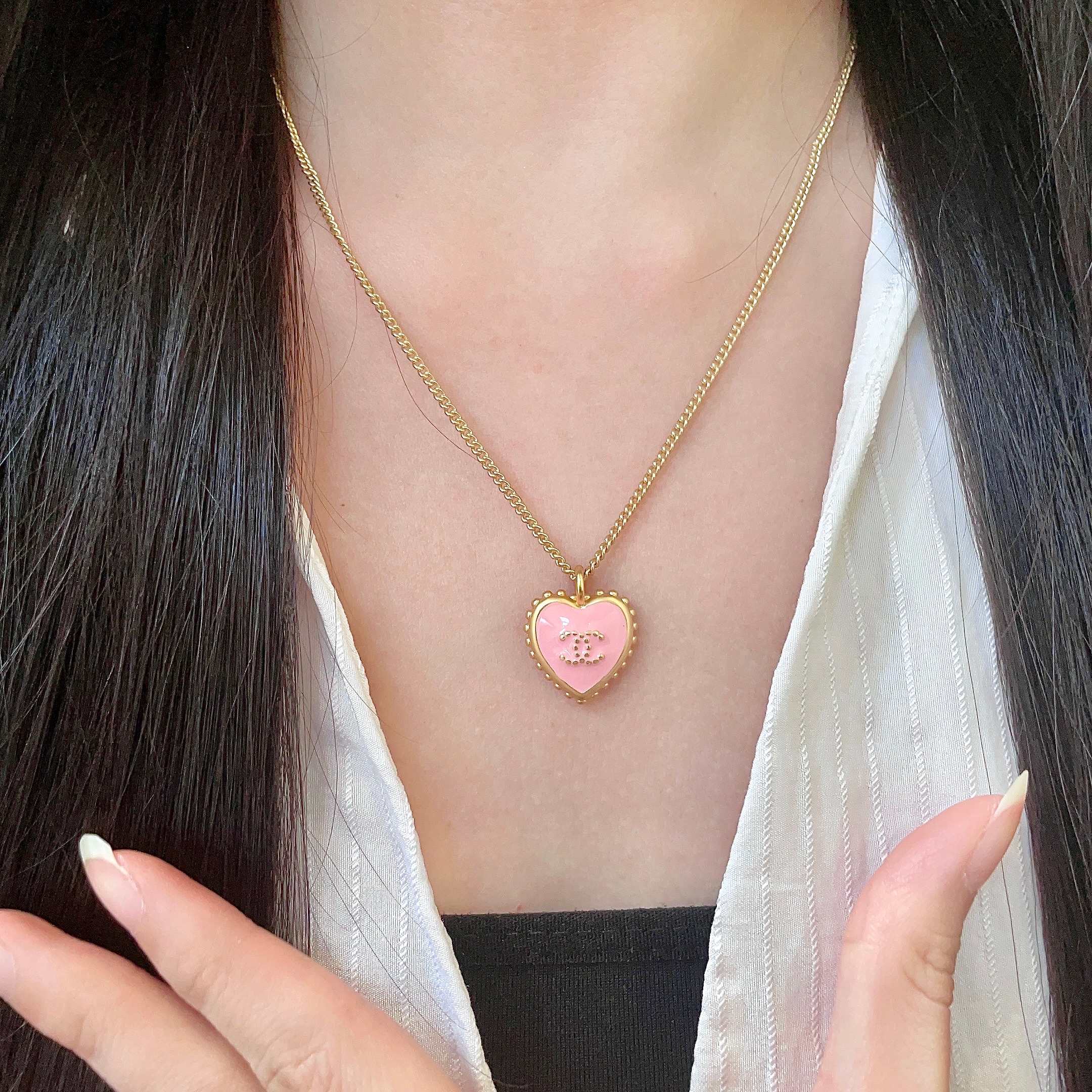 Chanel Pink Heart Pendant Necklace