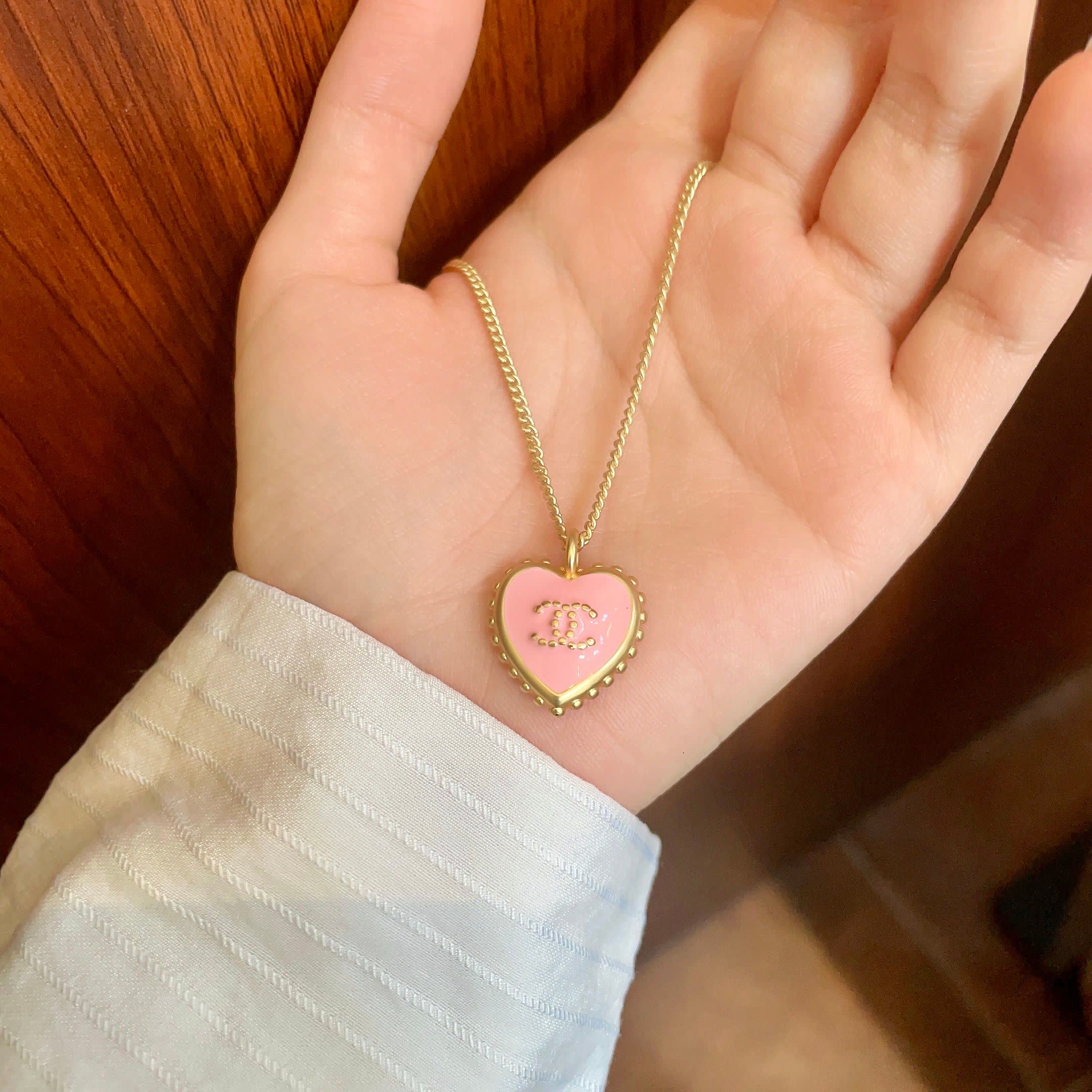 Chanel Pink Heart Pendant Necklace