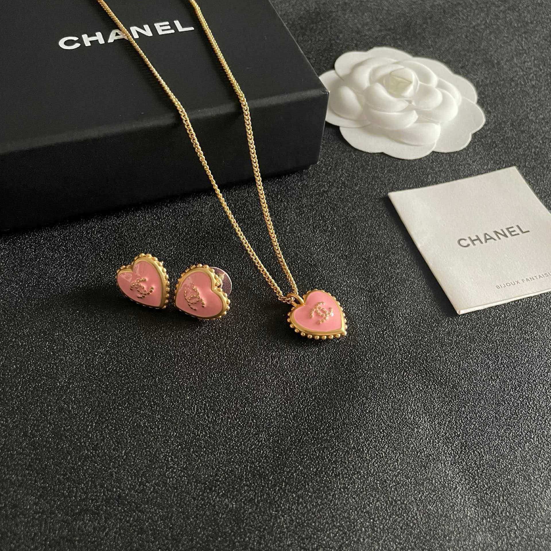Chanel Pink Heart Pendant Necklace