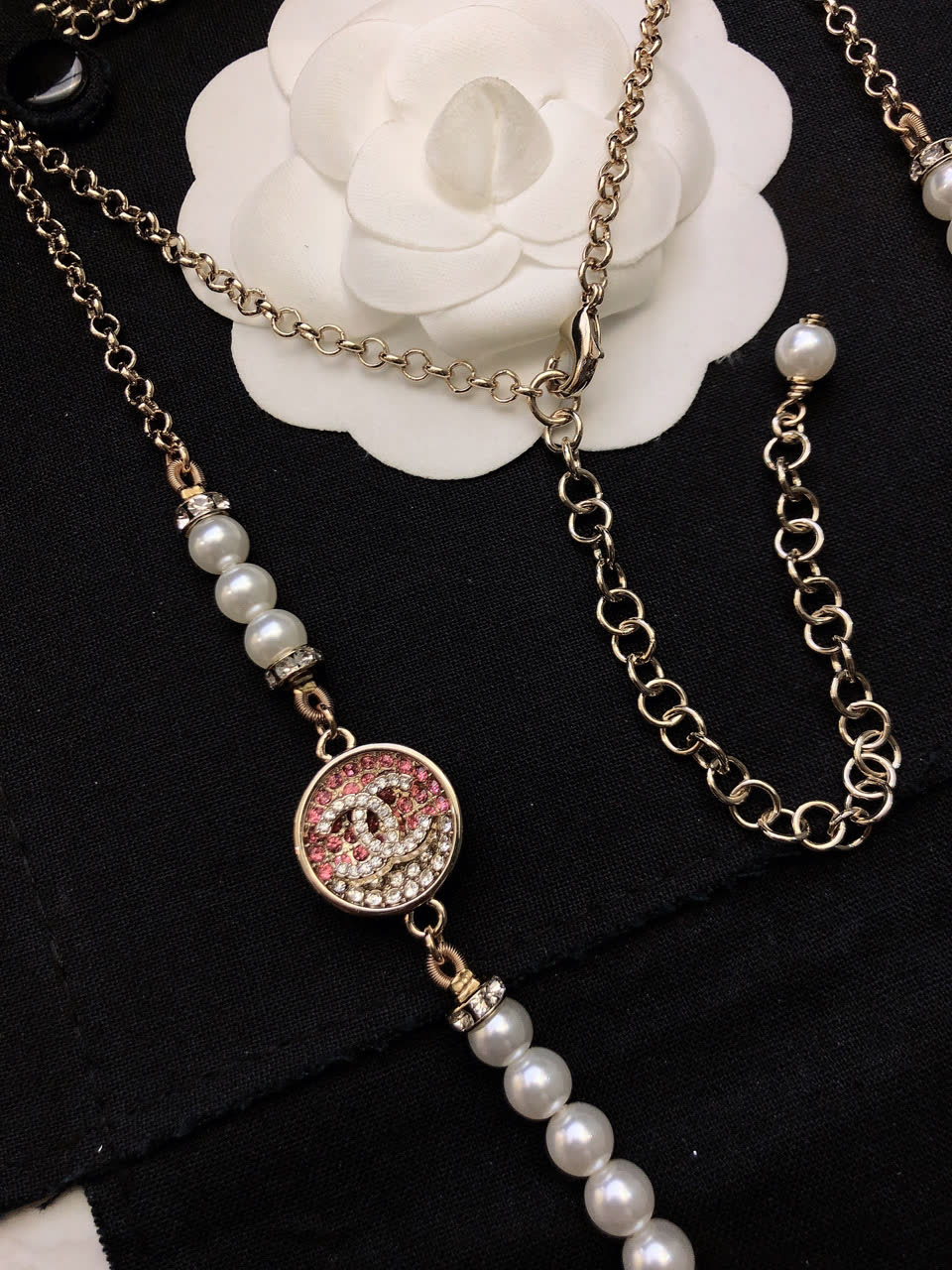 Chanel Pearl and Heart Charm Necklace