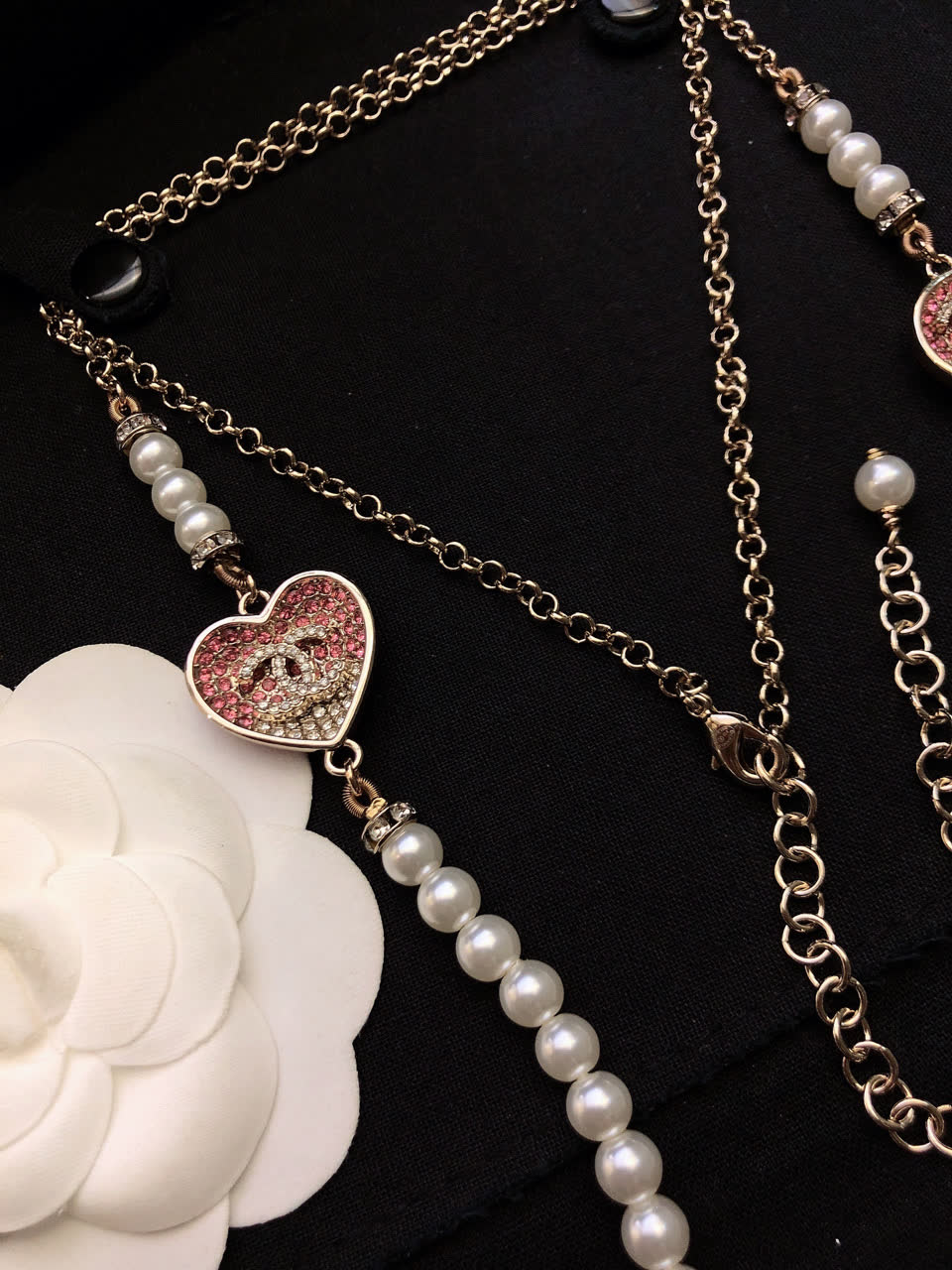 Chanel Pearl and Heart Charm Necklace