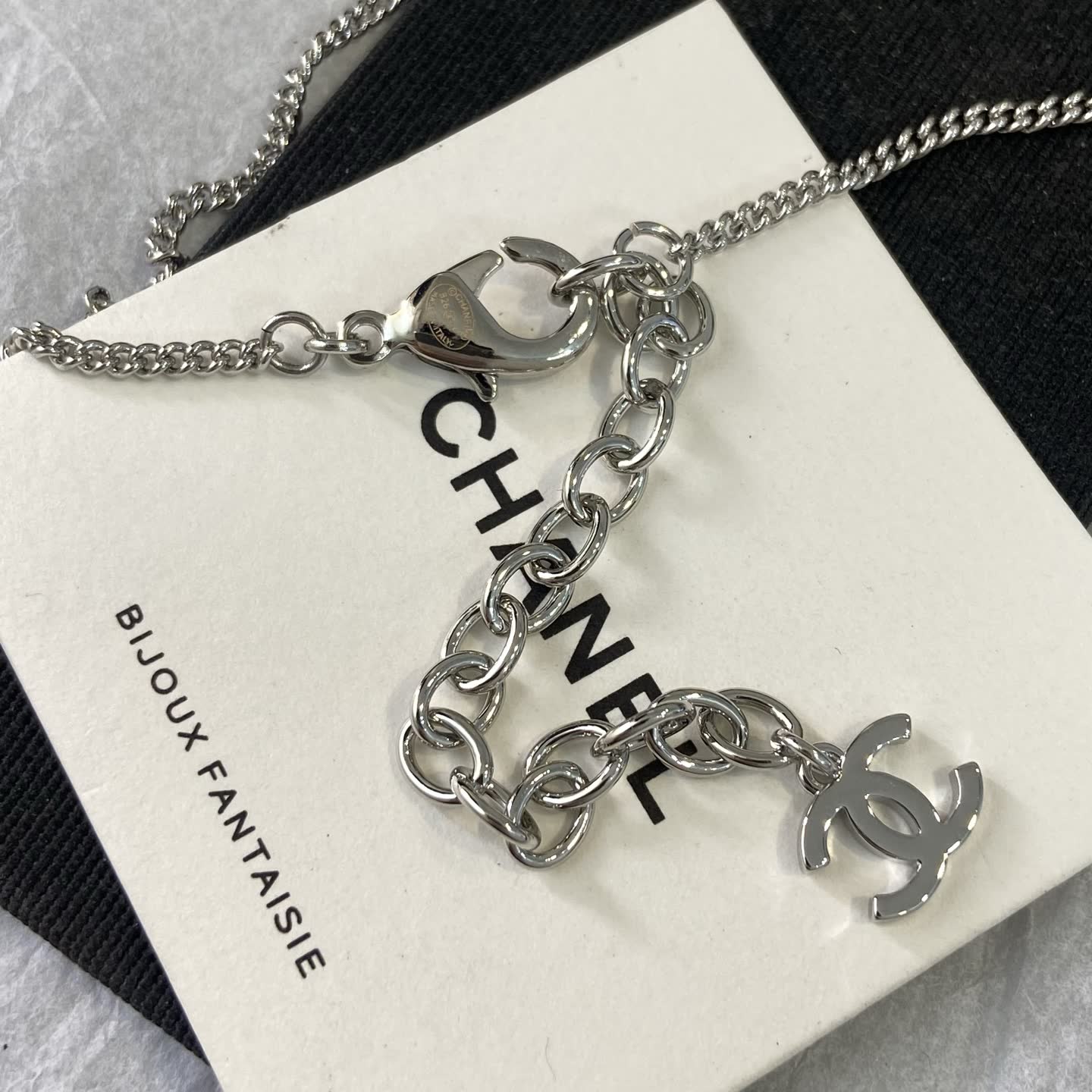 Chanel Silver Tone Crystal Heart Necklace