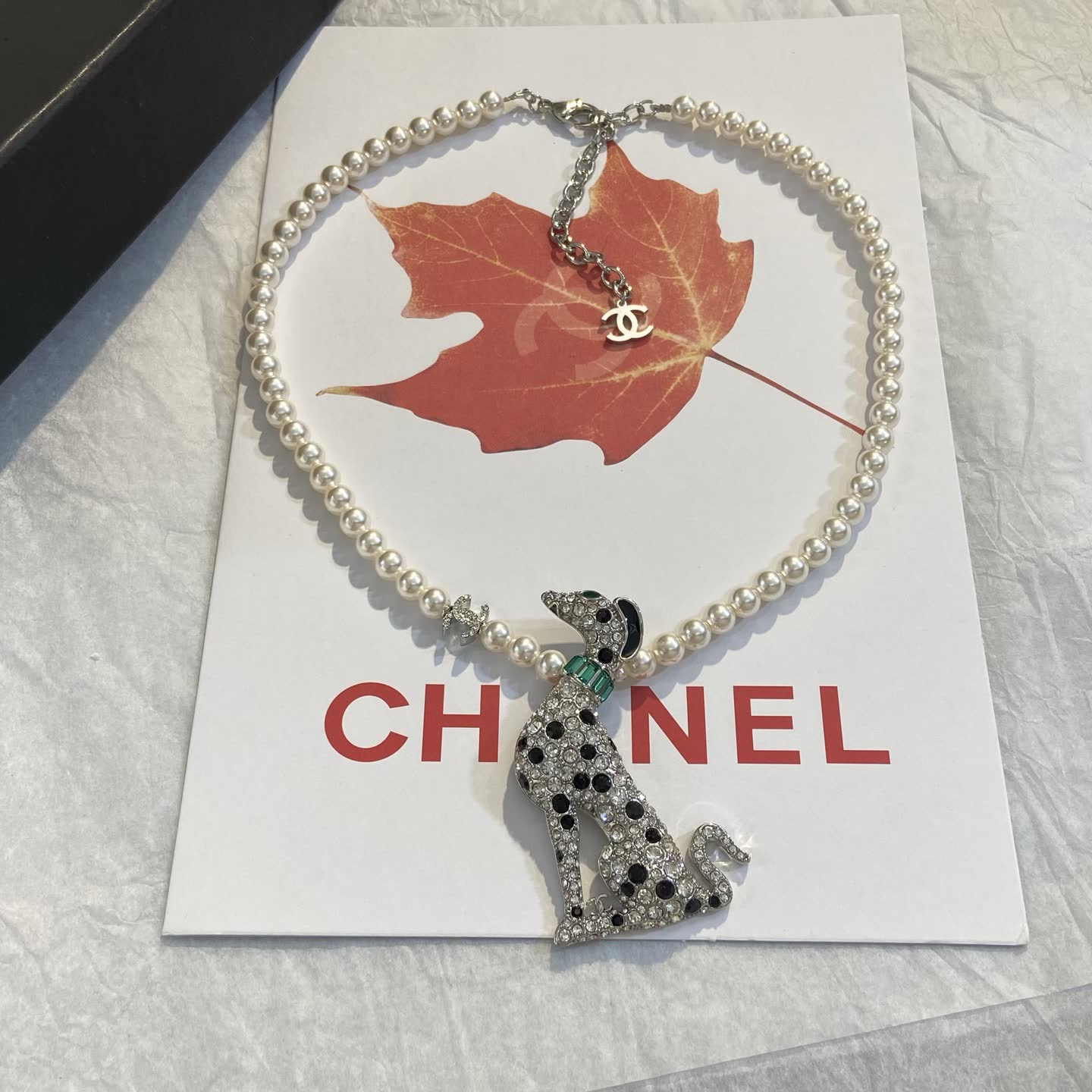 Chanel Pearl and Crystal Dog Pendant Necklace