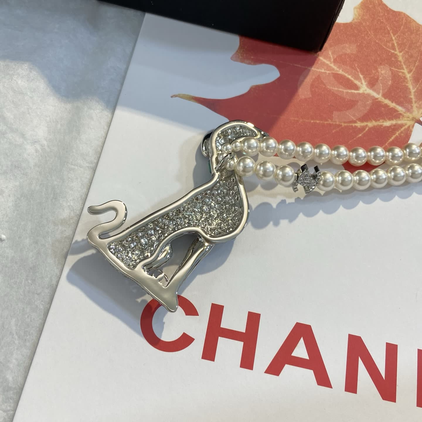 Chanel Pearl and Crystal Dog Pendant Necklace