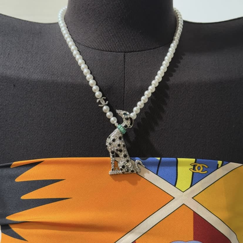 Chanel Pearl and Crystal Dog Pendant Necklace