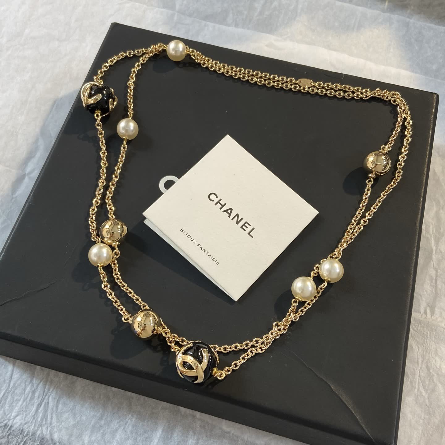 Chanel Double Chain Pearl Necklace