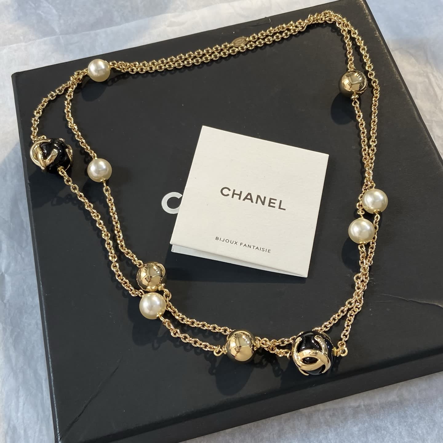 Chanel Double Chain Pearl Necklace