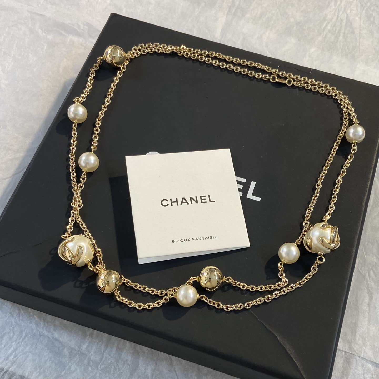 Chanel Pearl and Gold Chain Necklace