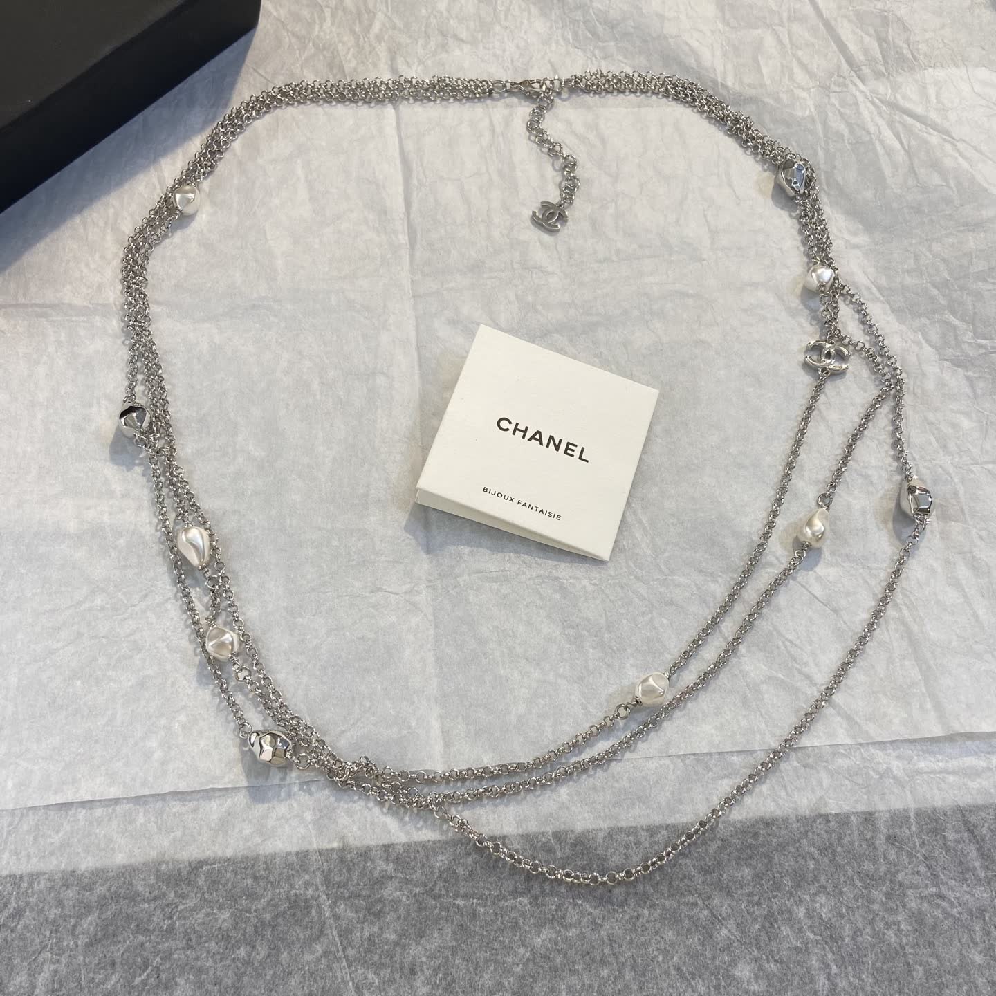 Chanel Double Chain Necklace with Pearls
