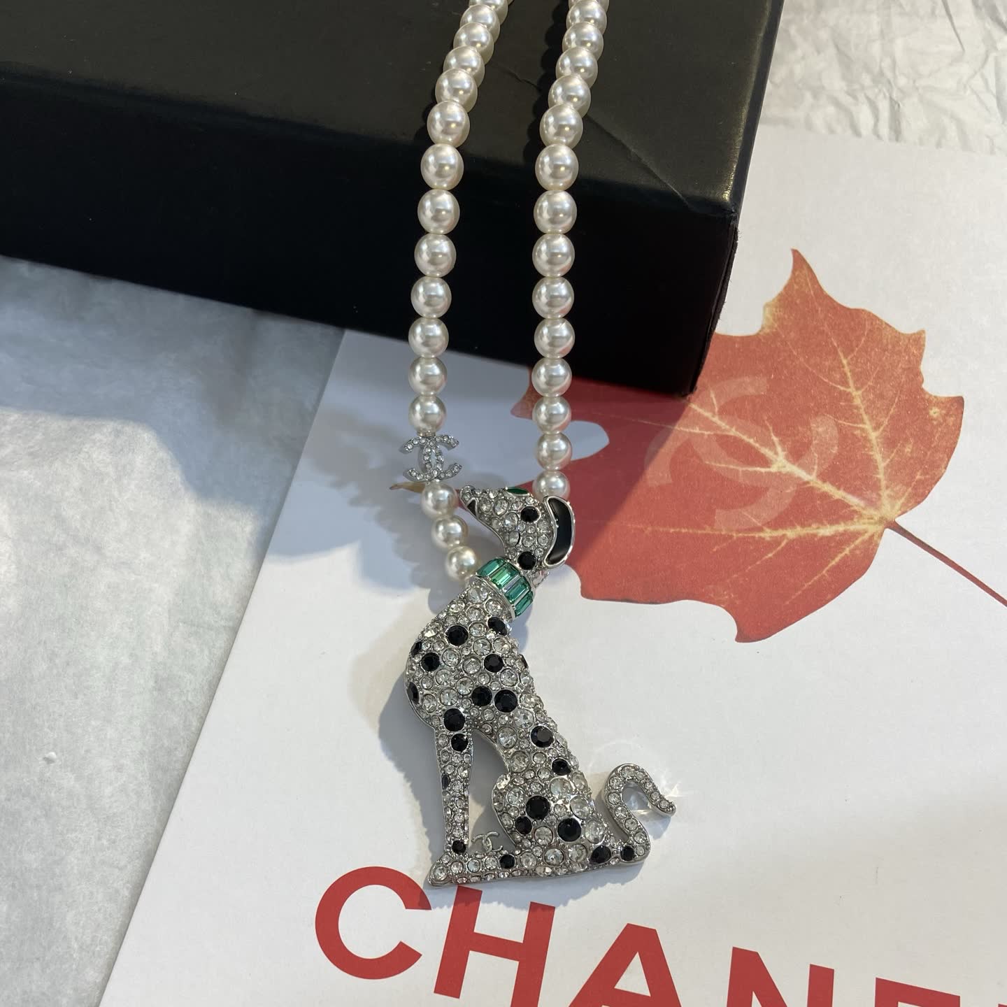 Chanel Pearl and Crystal Dog Necklace Set