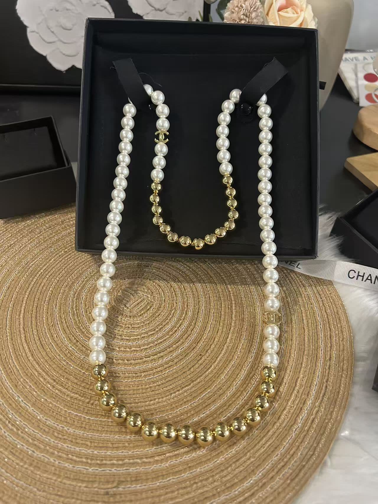 Chanel Pearl and Gold Bead Necklace