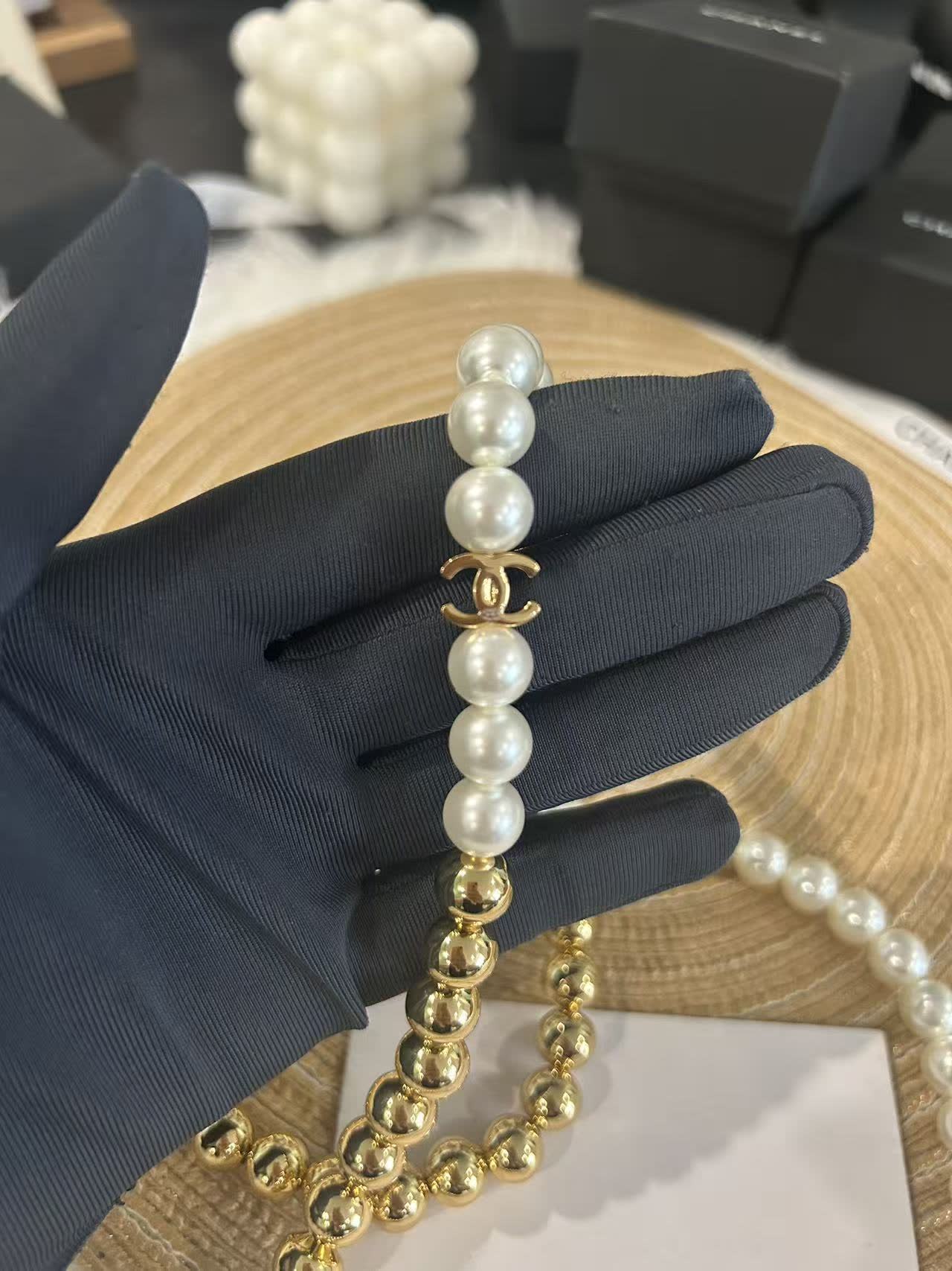 Chanel Pearl and Gold Bead Necklace