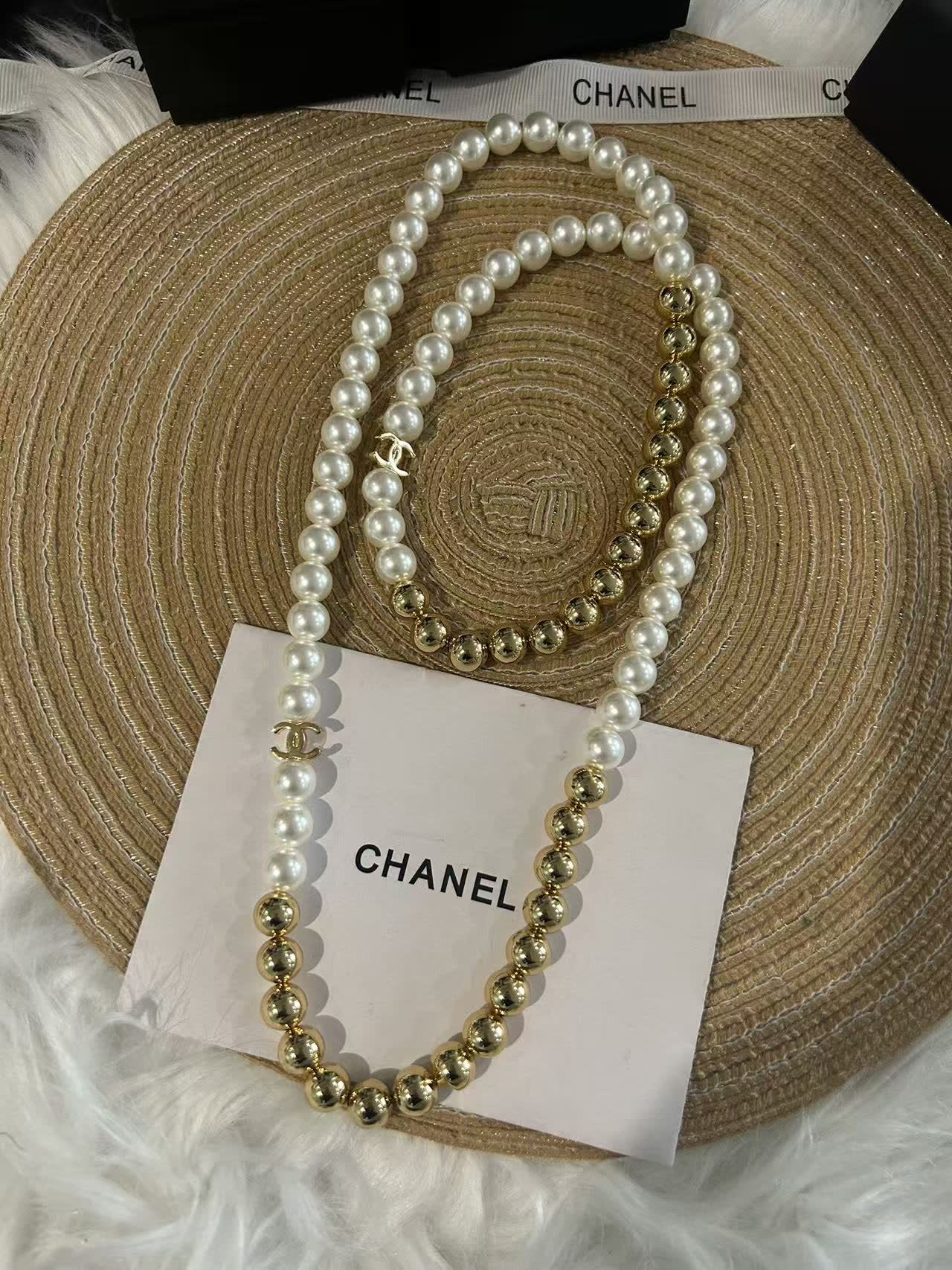Chanel Pearl and Gold Bead Necklace