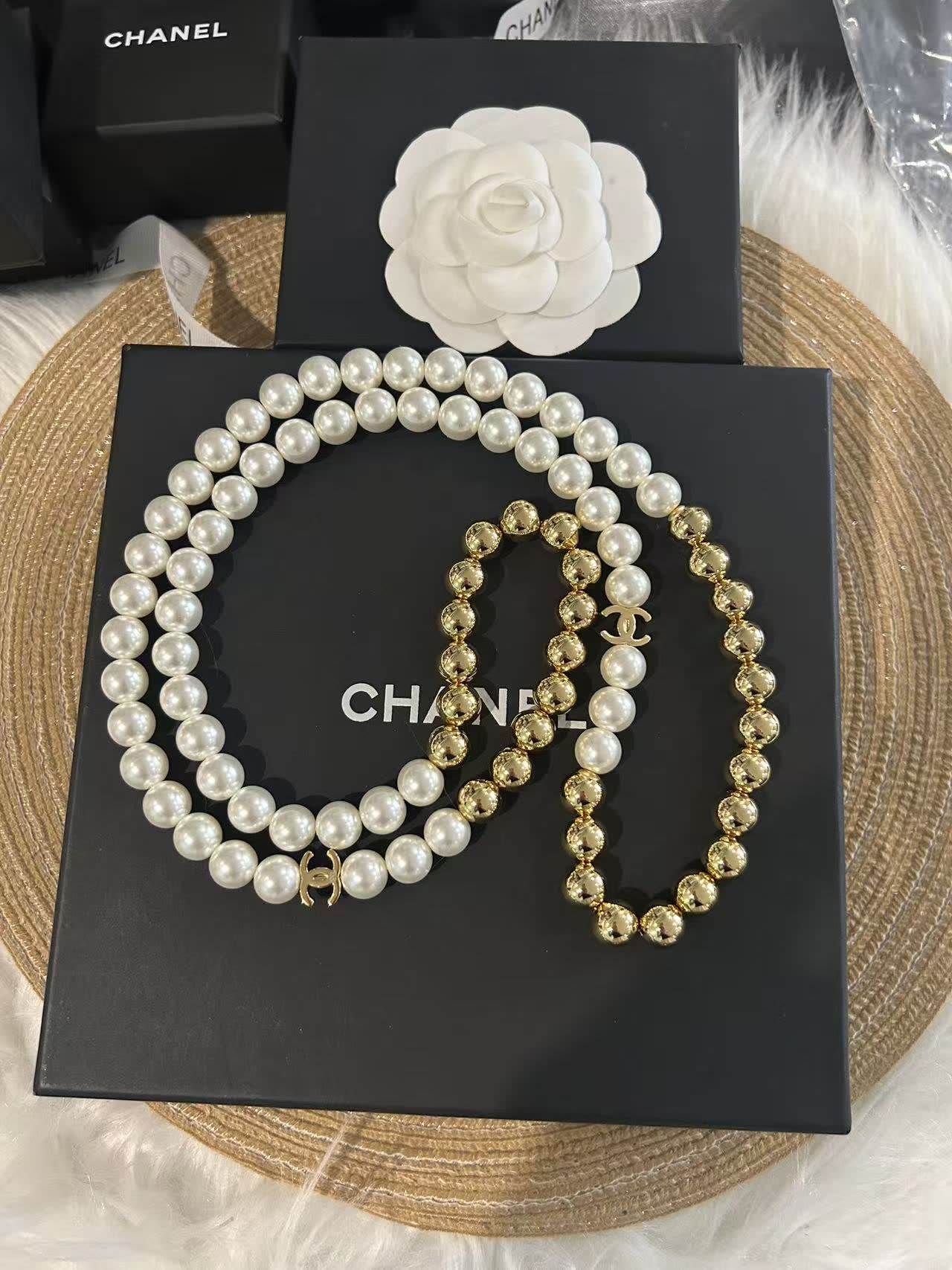 Chanel Pearl and Gold Bead Necklace