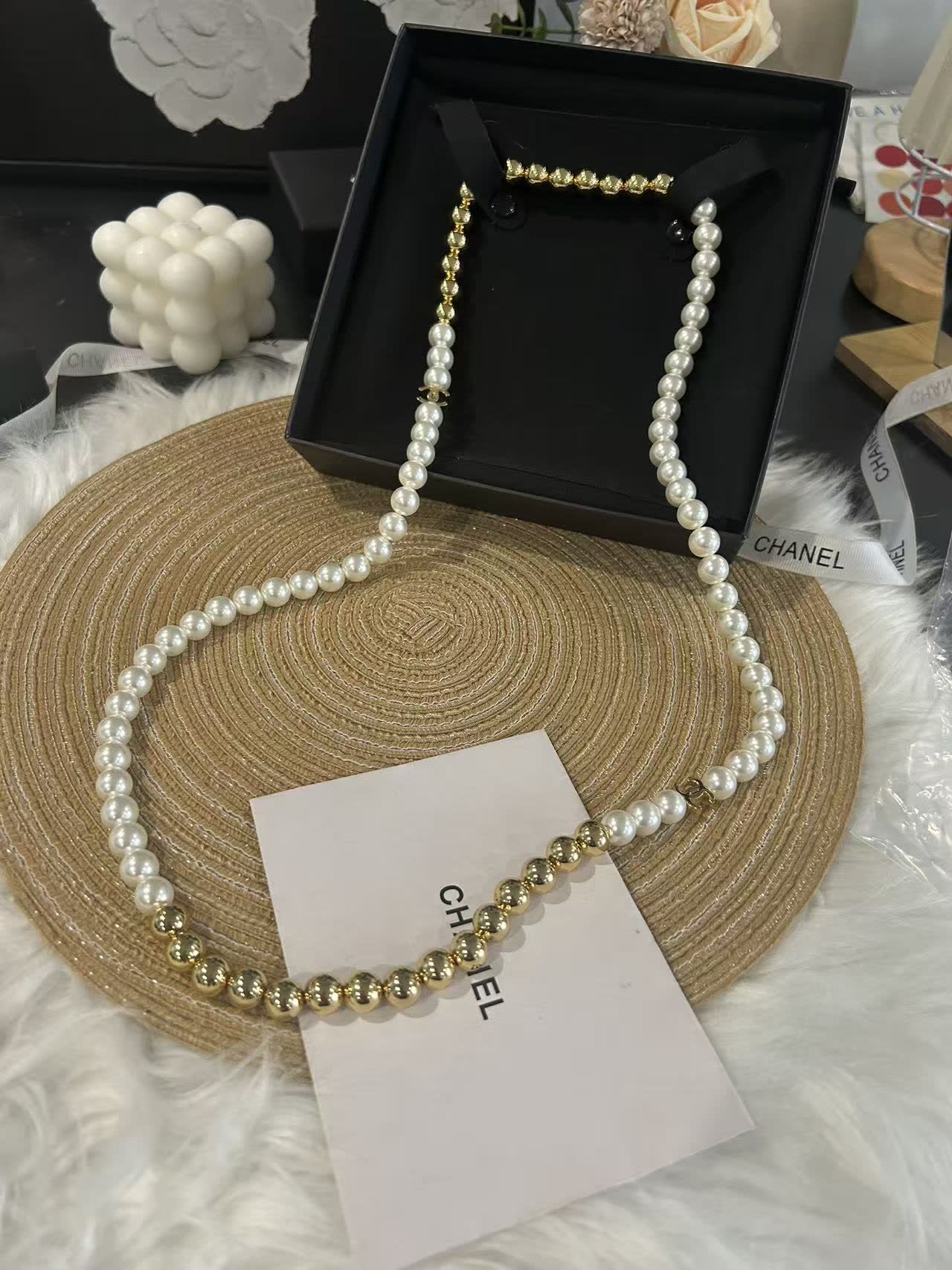 Chanel Pearl and Gold Bead Necklace