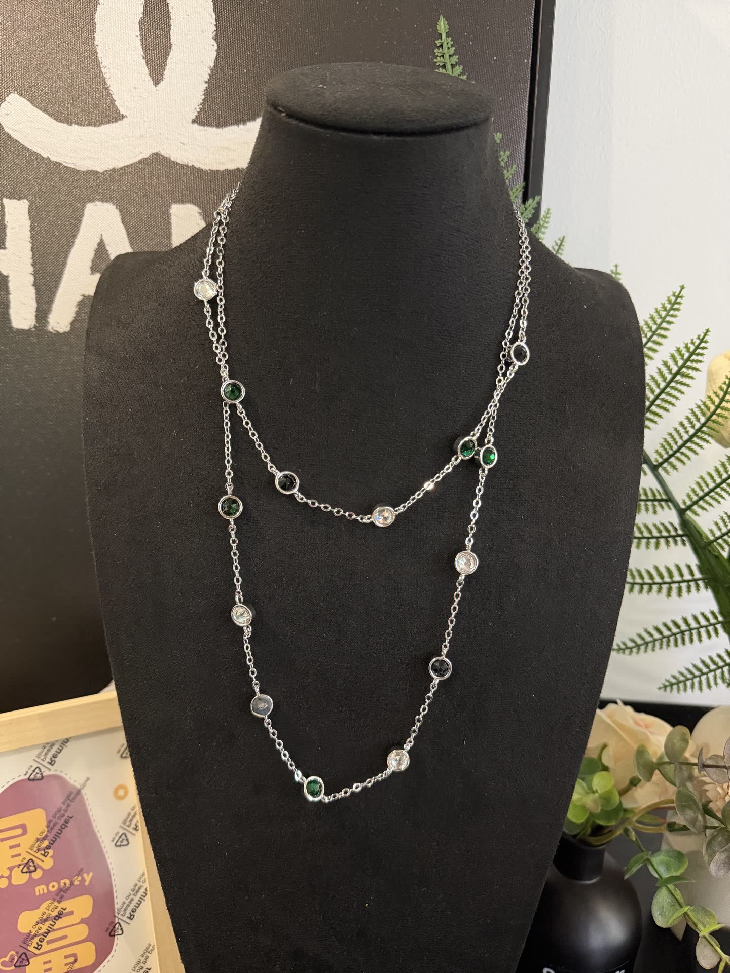 Chanel Long Chain Necklace with Gemstones