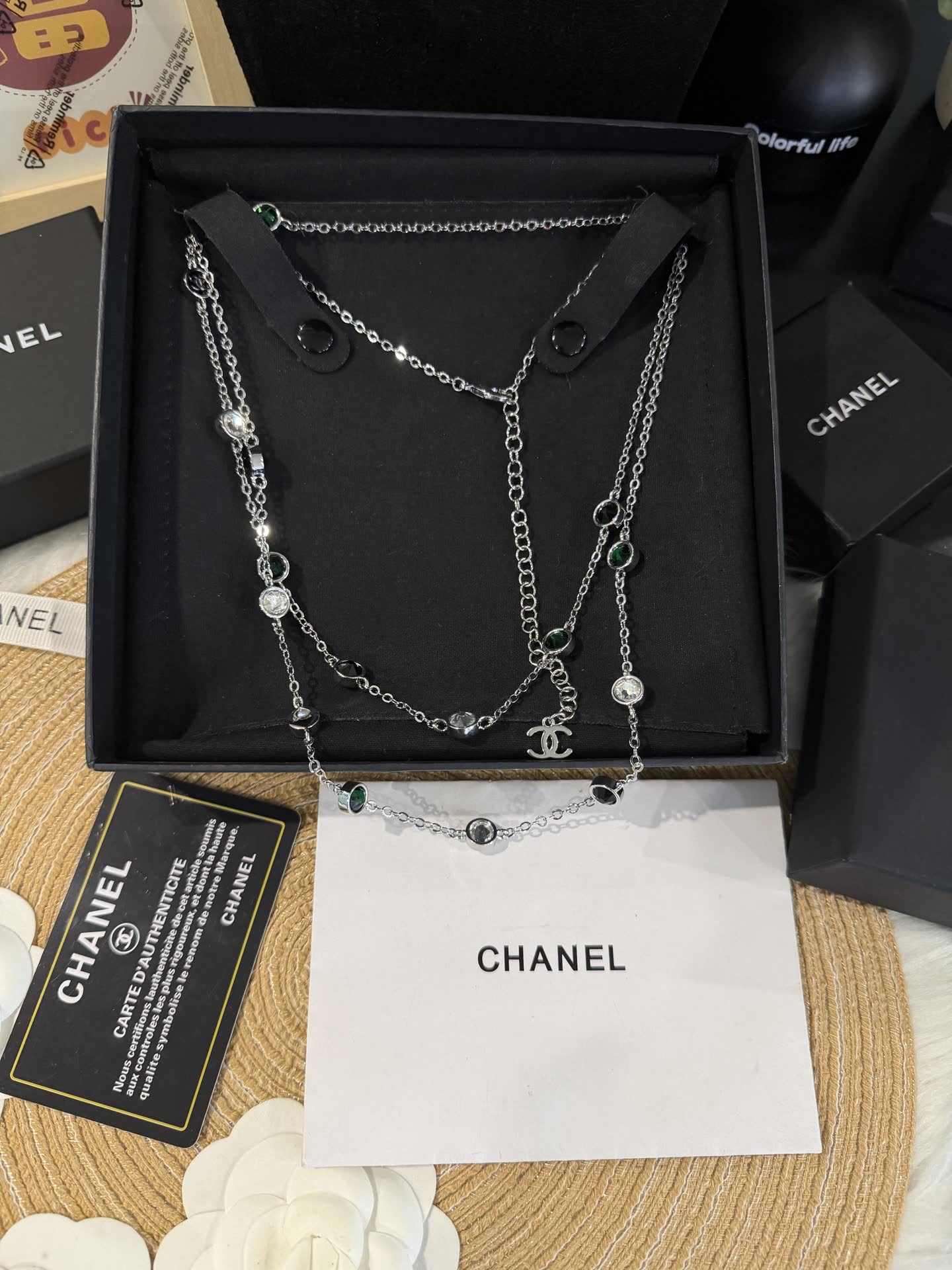 Chanel Long Chain Necklace with Gemstones