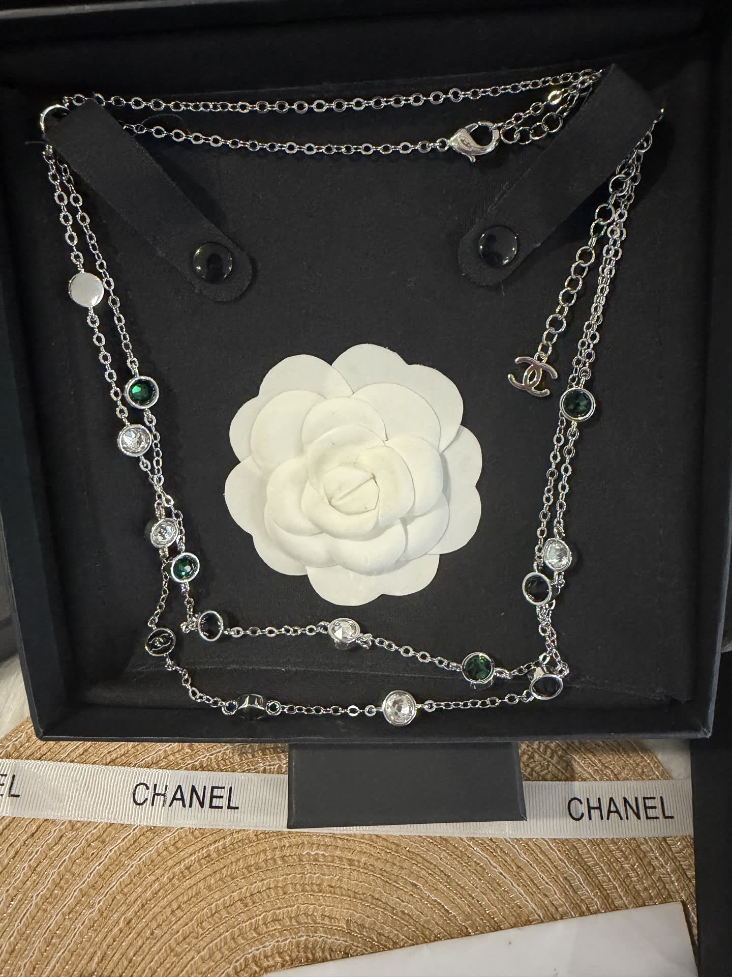 Chanel Long Chain Necklace with Gemstones