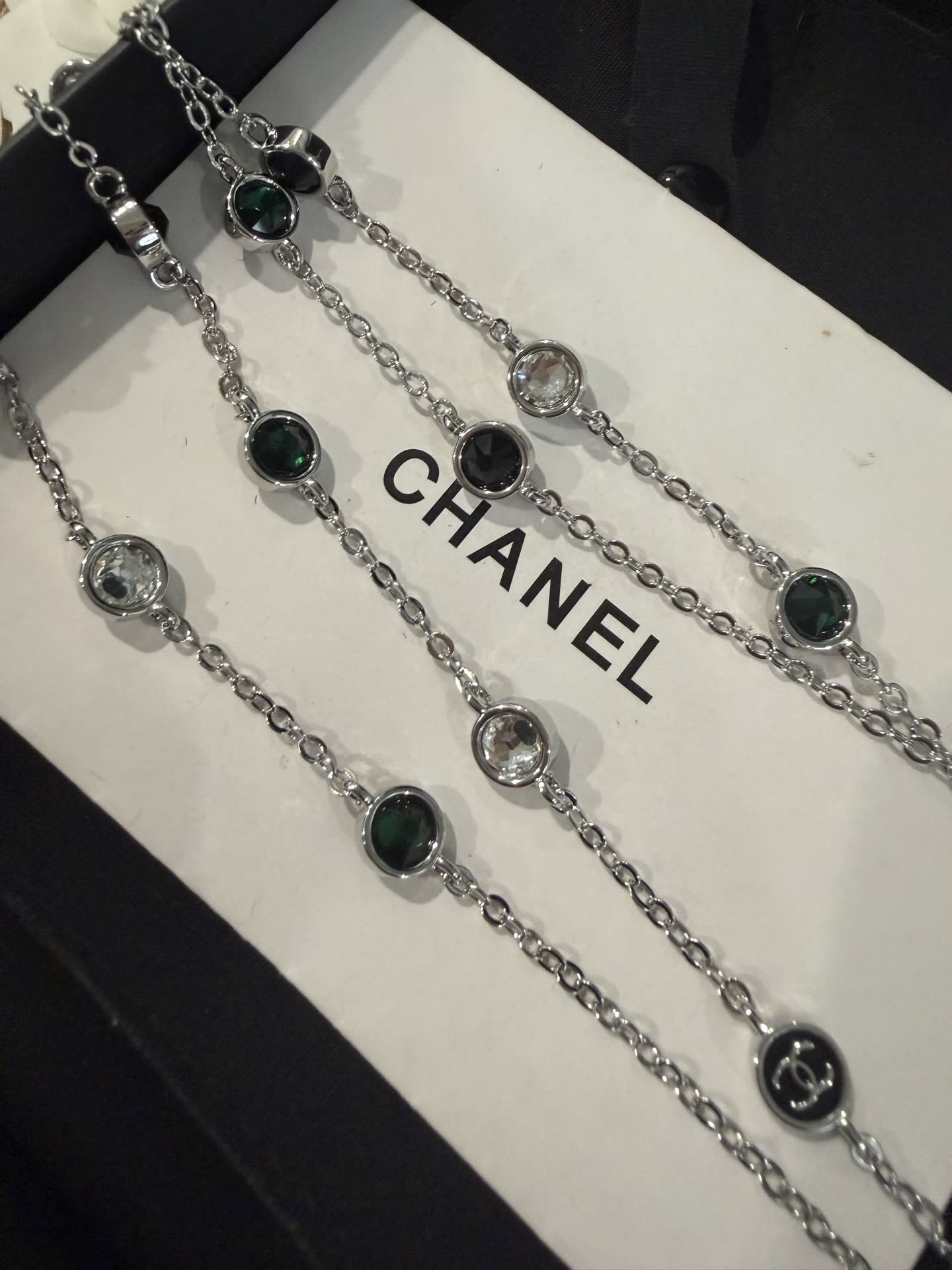 Chanel Long Chain Necklace with Gemstones