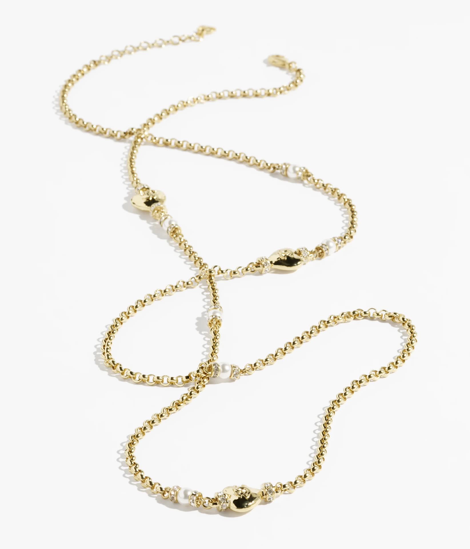 Chanel Gold Tone Pearl and Heart Charm Necklace