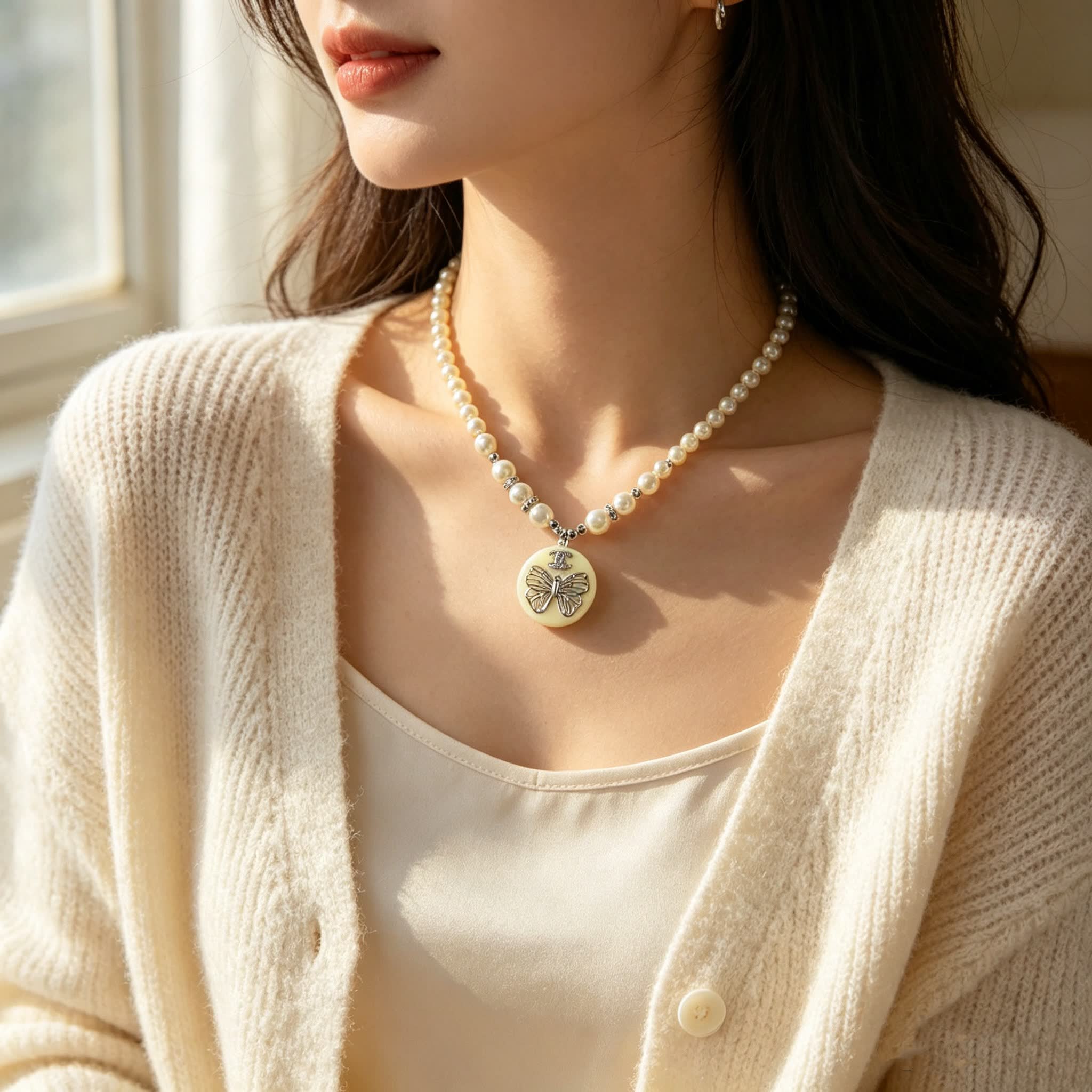 Chanel Elegant Butterfly Pearl Necklace