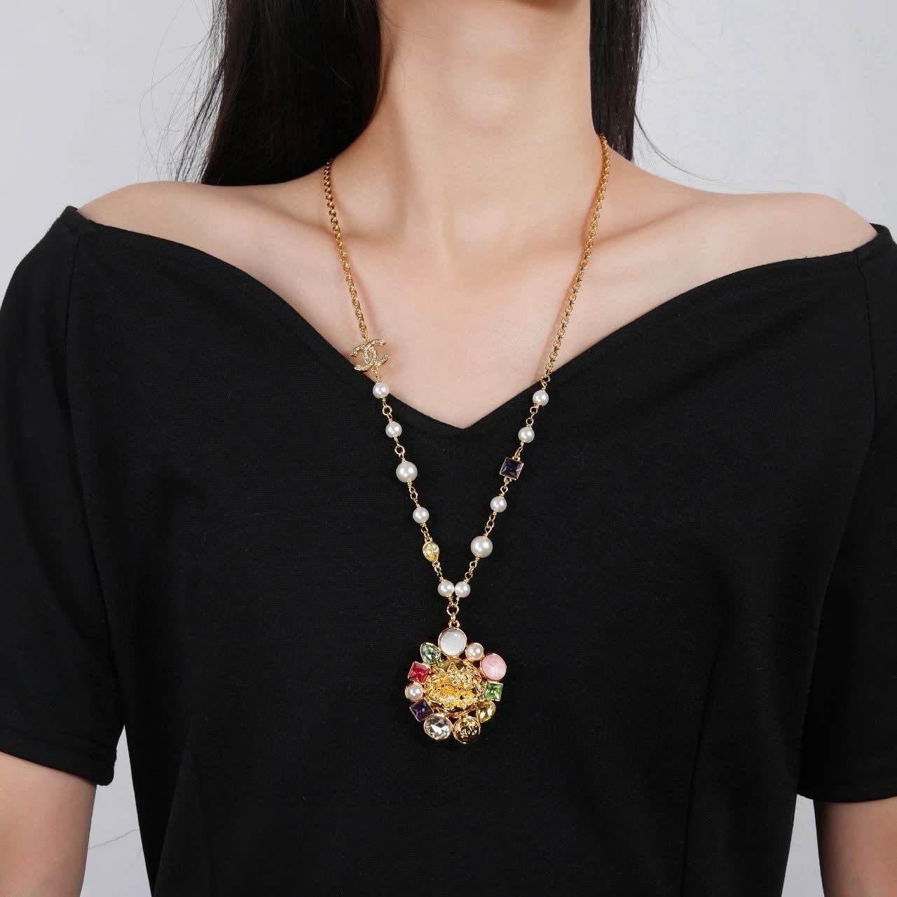 Chanel Multicolored Gemstone and Pearl Necklace