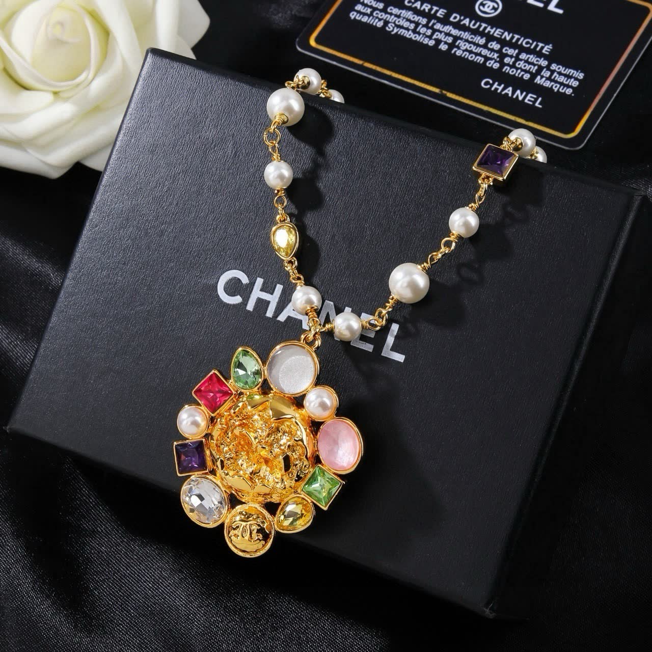 Chanel Multicolored Gemstone and Pearl Necklace