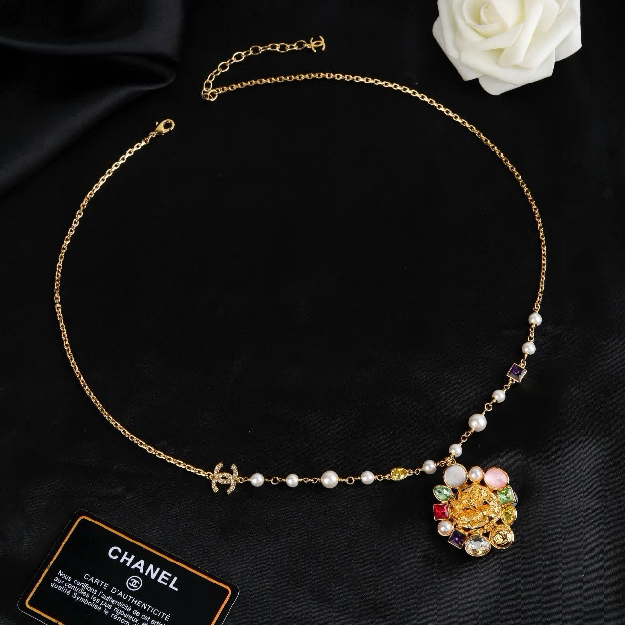 Chanel Multicolored Gemstone and Pearl Necklace