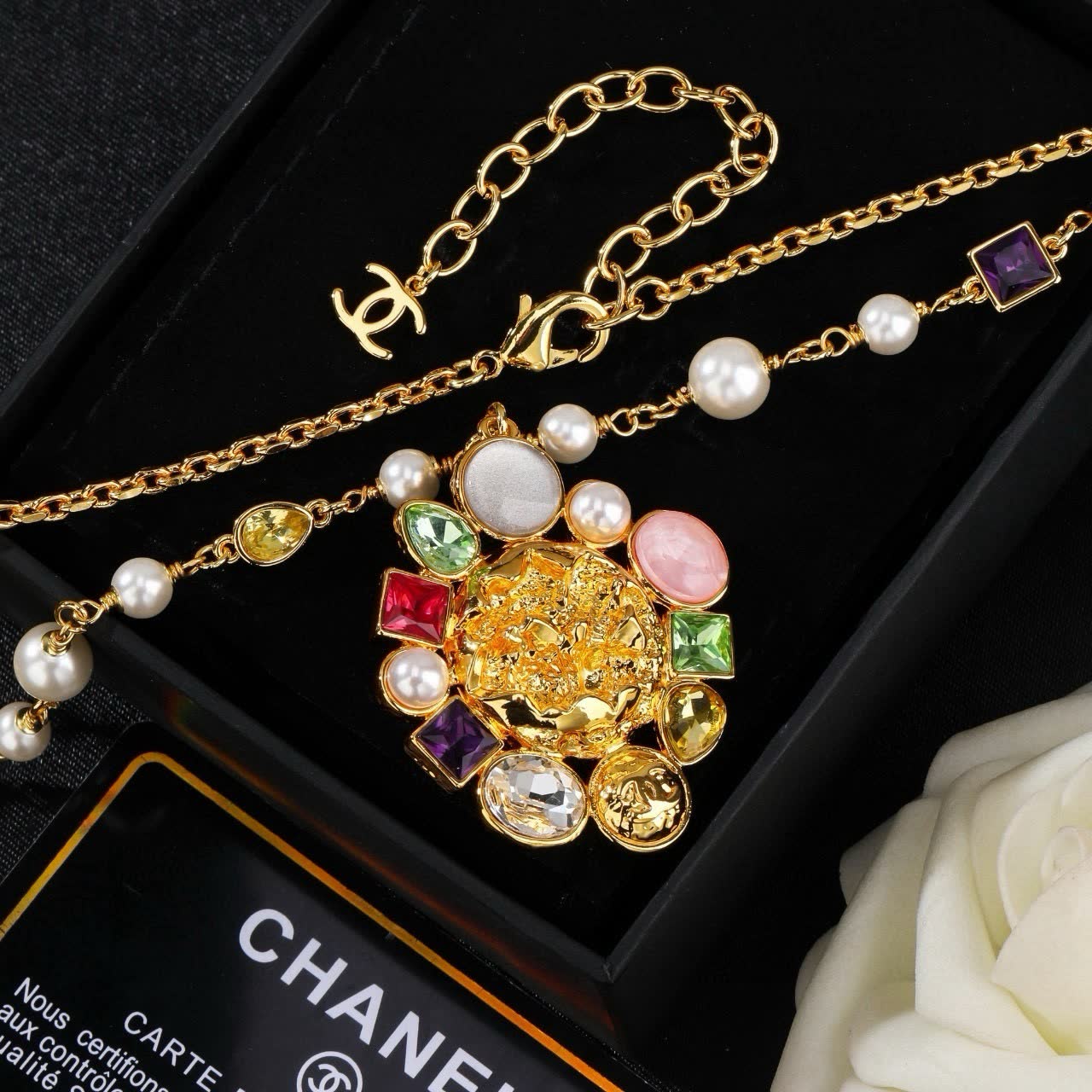 Chanel Multicolored Gemstone and Pearl Necklace