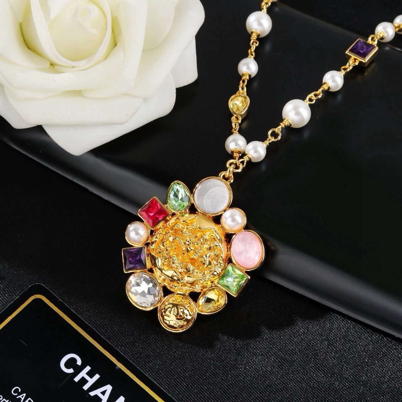 Chanel Multicolored Gemstone and Pearl Necklace