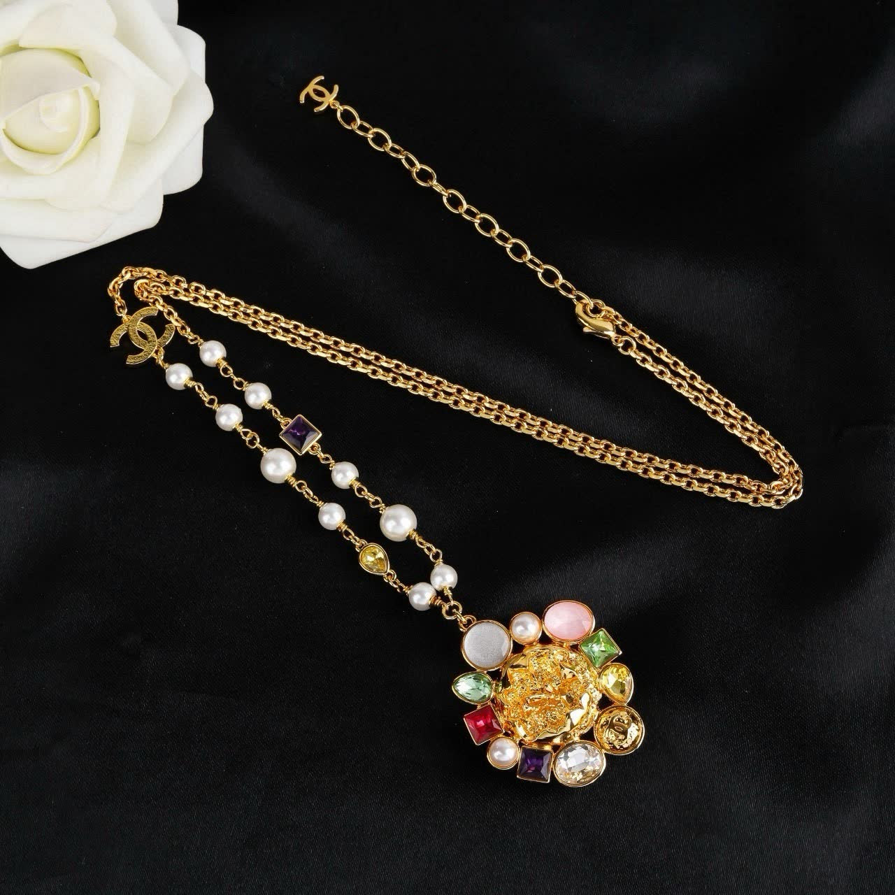 Chanel Multicolored Gemstone and Pearl Necklace