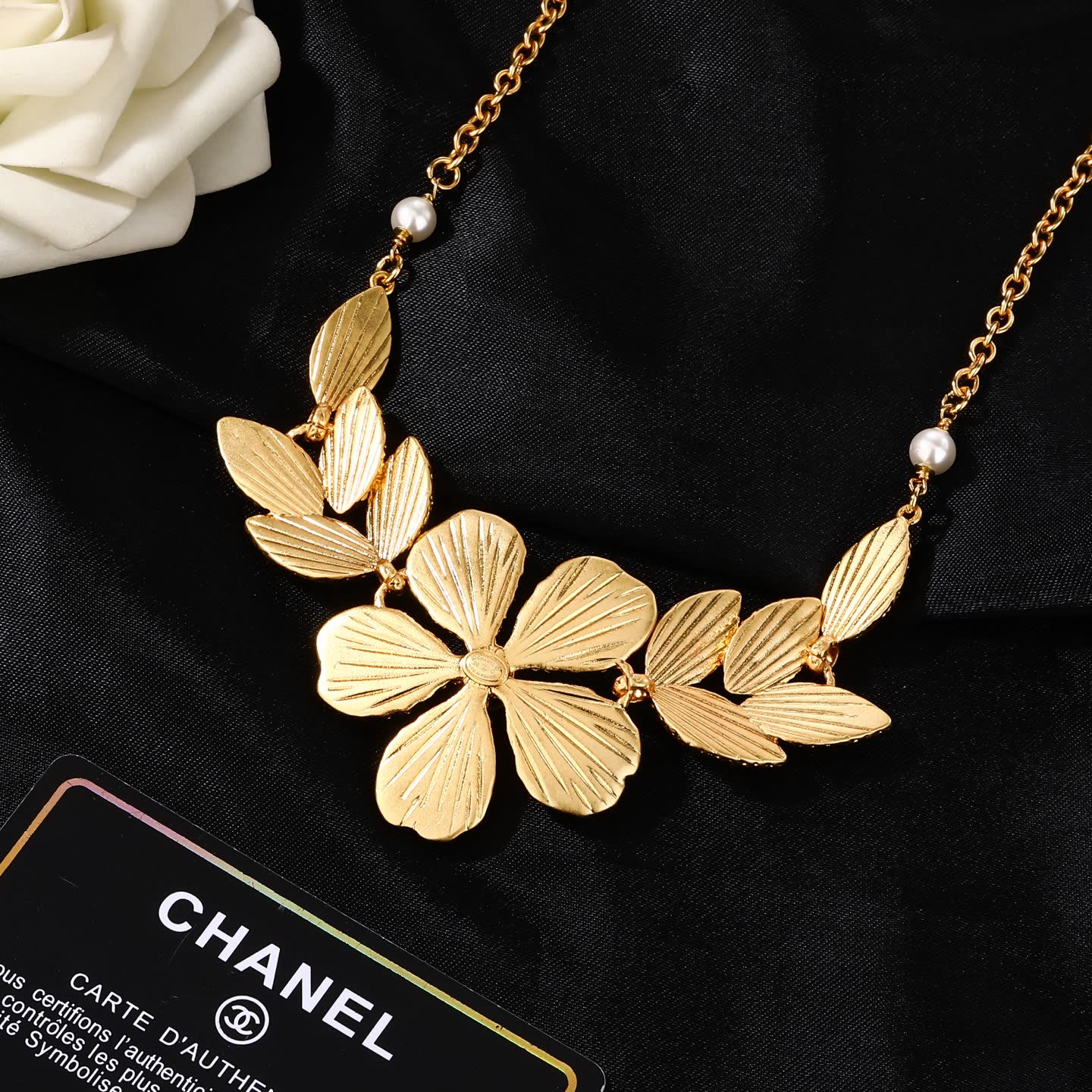 Chanel Elegant Gold-Tone Crystal Flower Statement Necklace