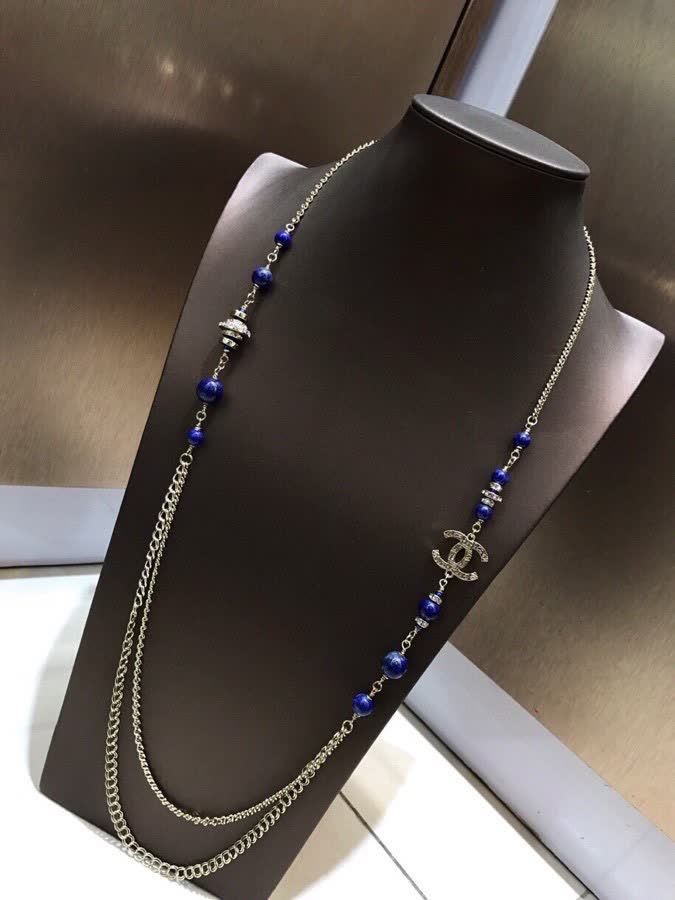 Chanel CC Logo Blue Bead Necklace Chanel CC Logo Blue Bead Necklace