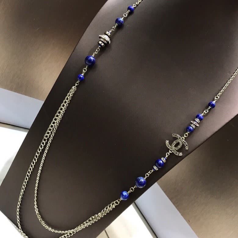 Chanel CC Logo Blue Bead Necklace