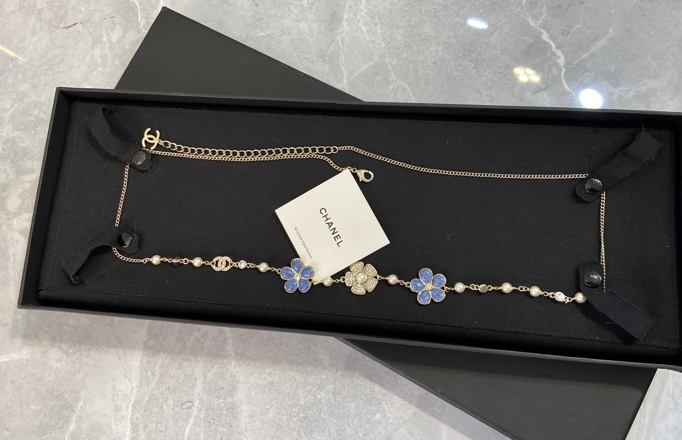 Chanel Blue Flower Necklace
