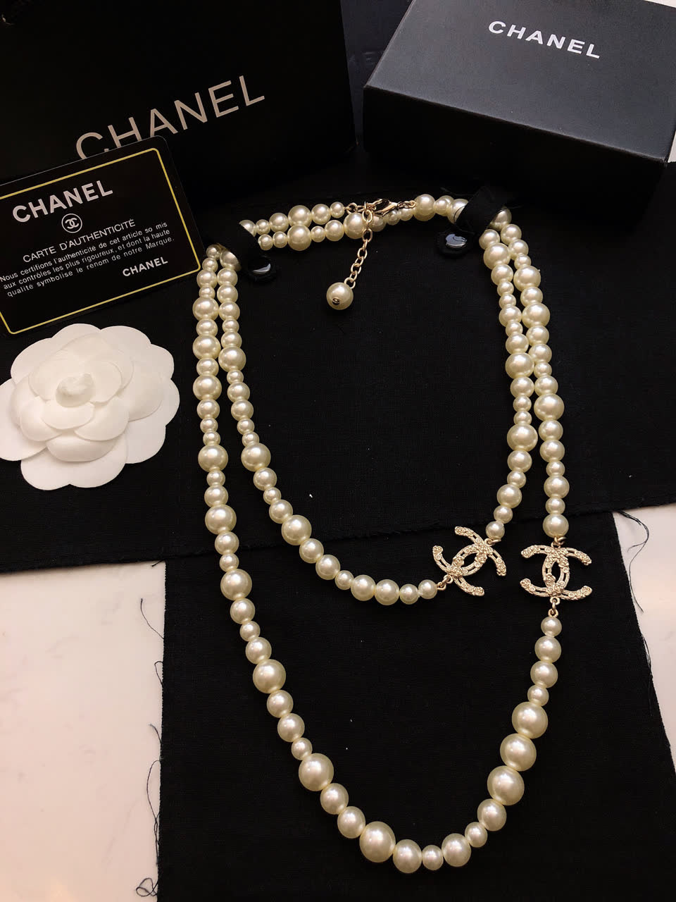 Chanel Pearl Necklace with CC Logo