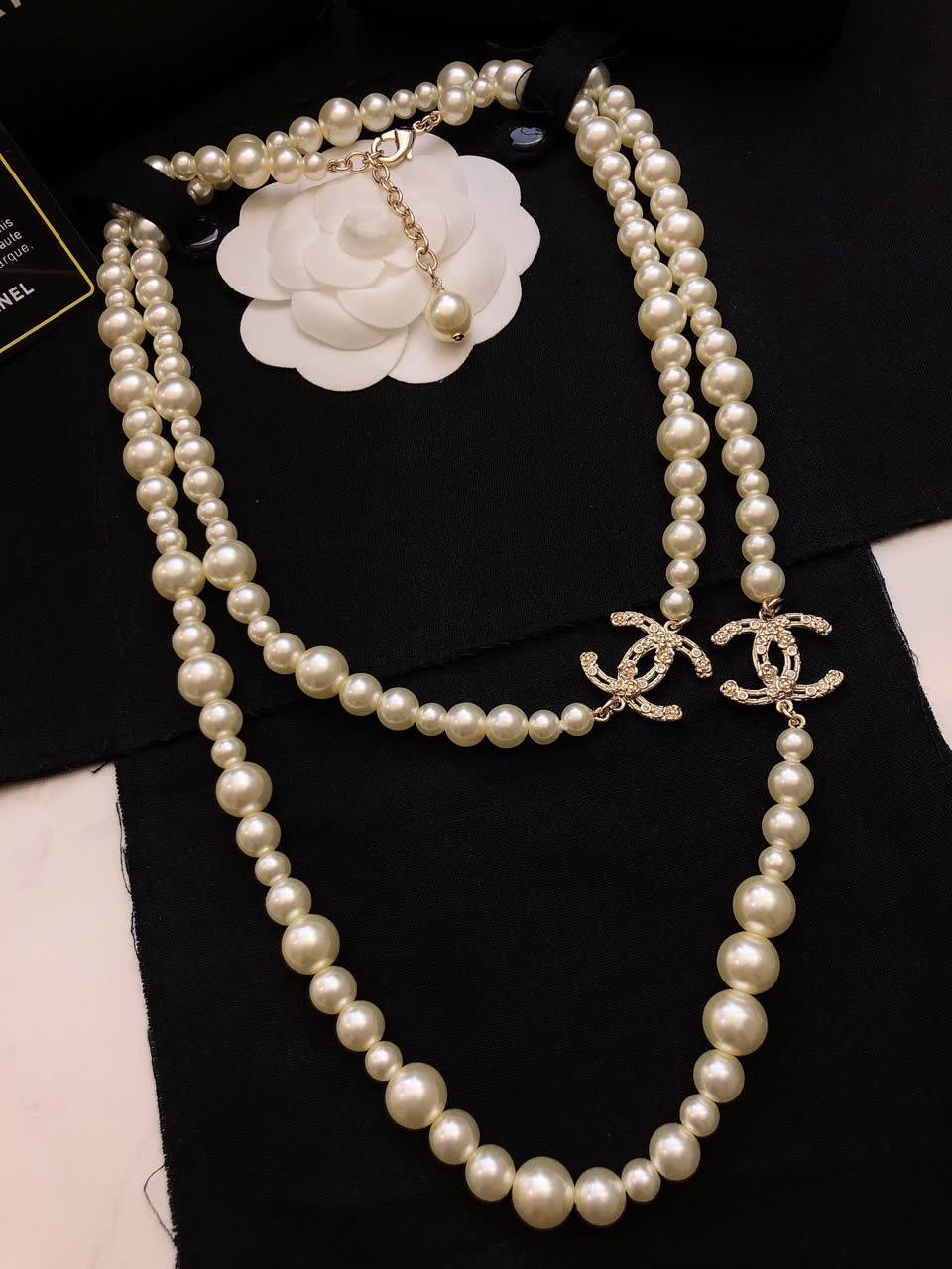 Chanel Pearl Necklace with CC Logo
