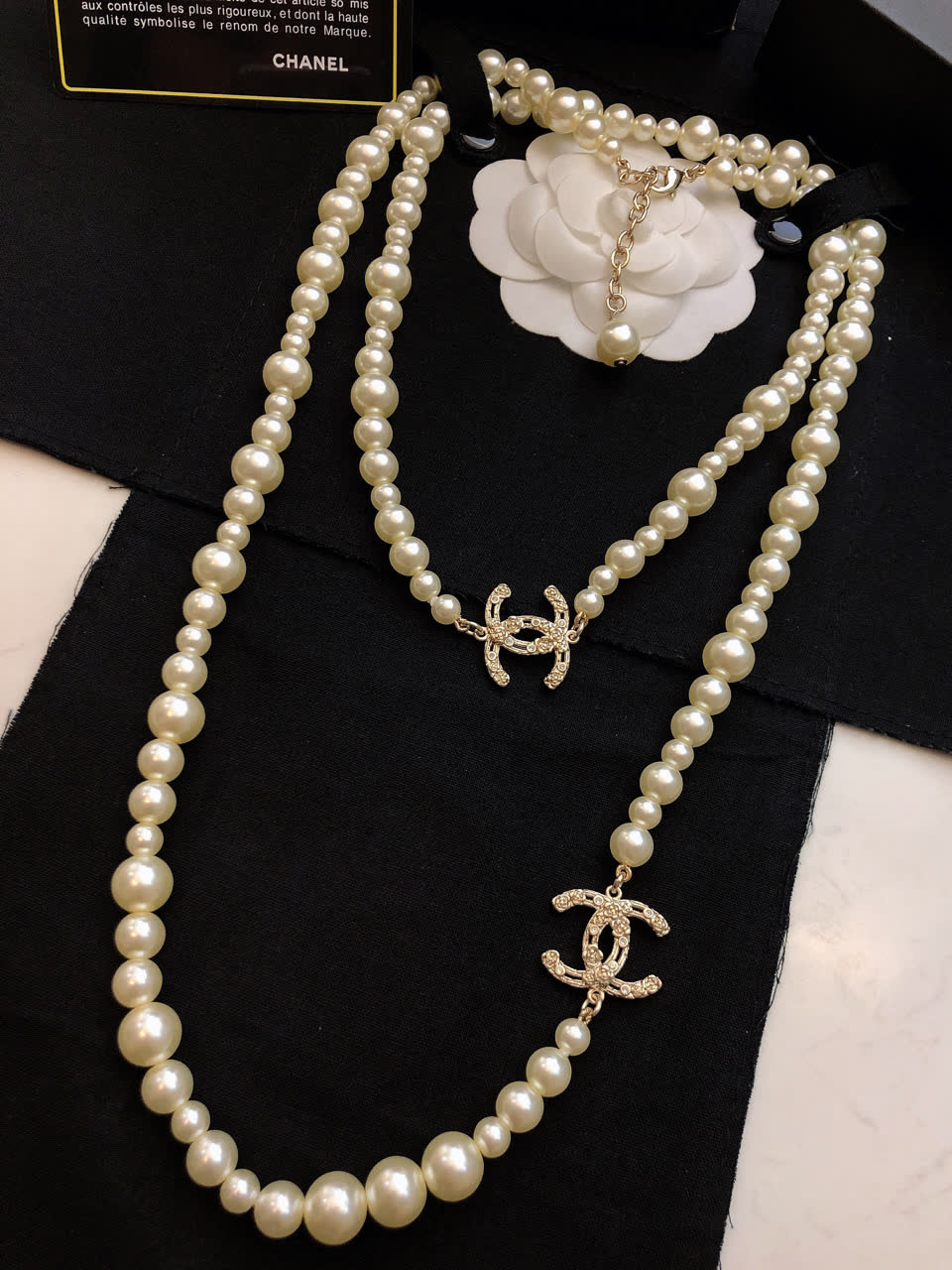 Chanel Pearl Necklace with CC Logo