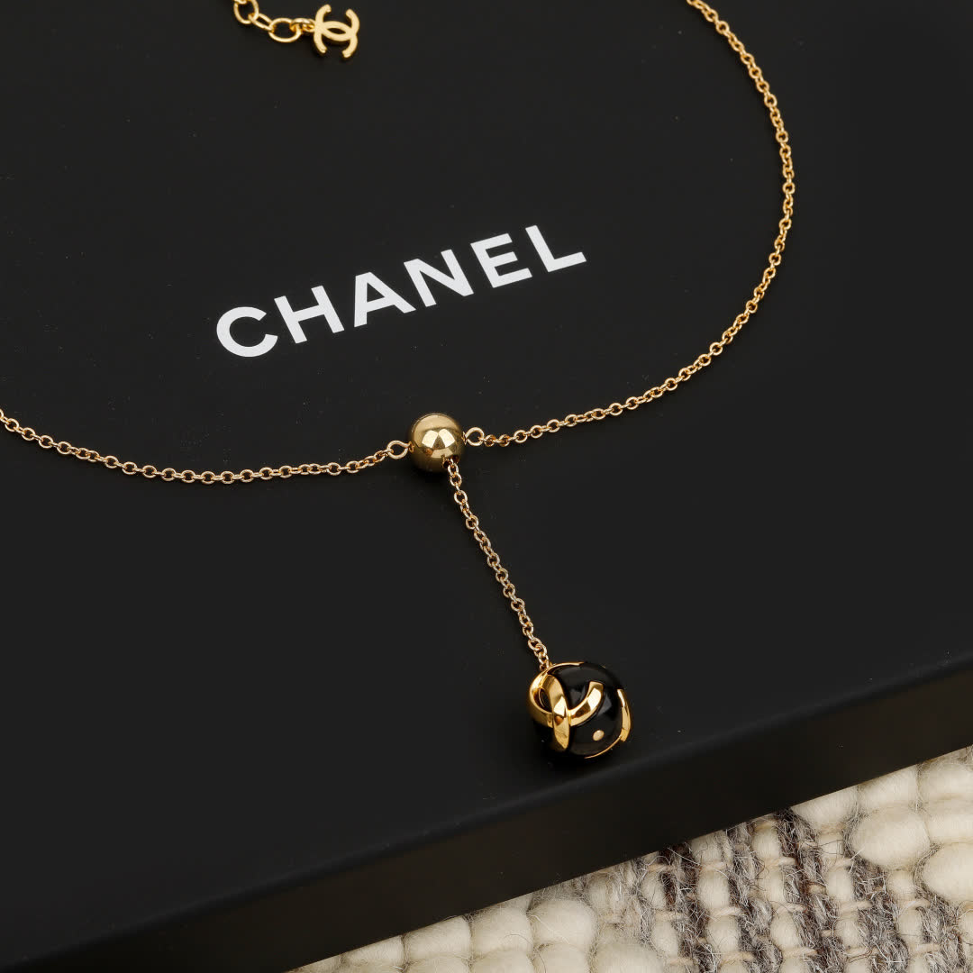 Chanel Anklet with Gold Chain and Black Bead