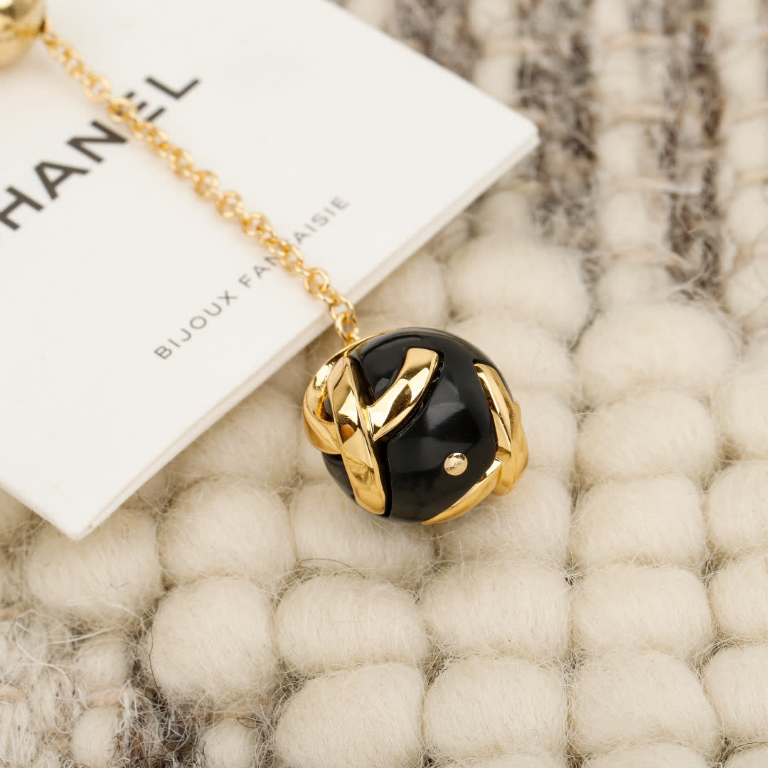 Chanel Anklet with Gold Chain and Black Bead