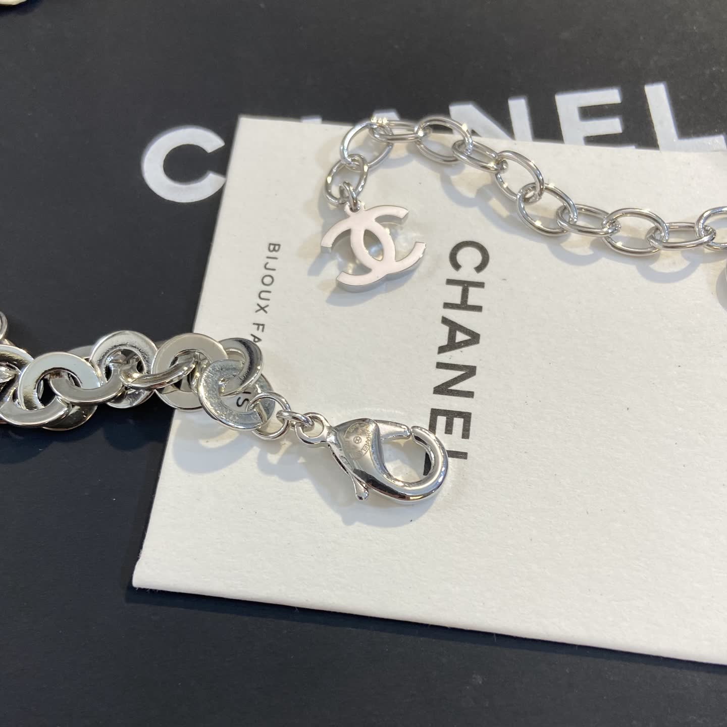 Chanel Silver Tone Necklace with Crystal Stones