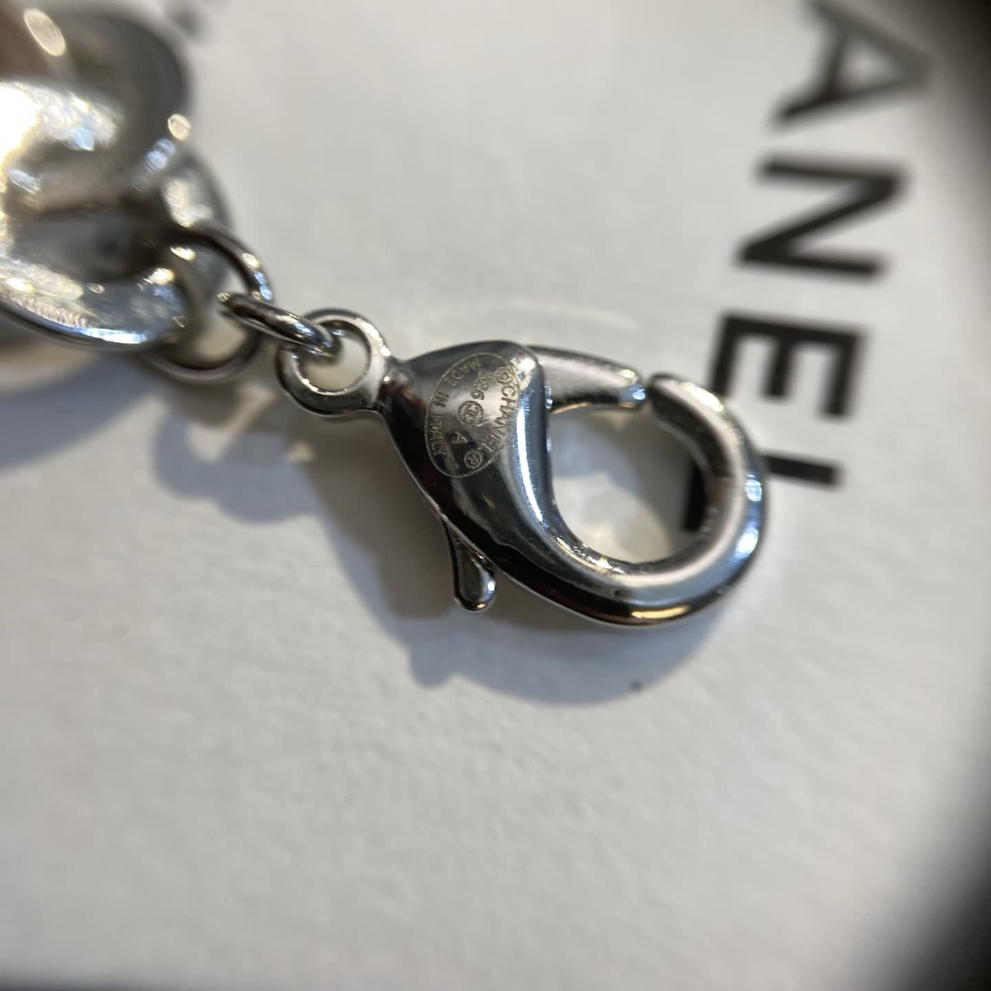 Chanel Silver Tone Necklace with Crystal Stones