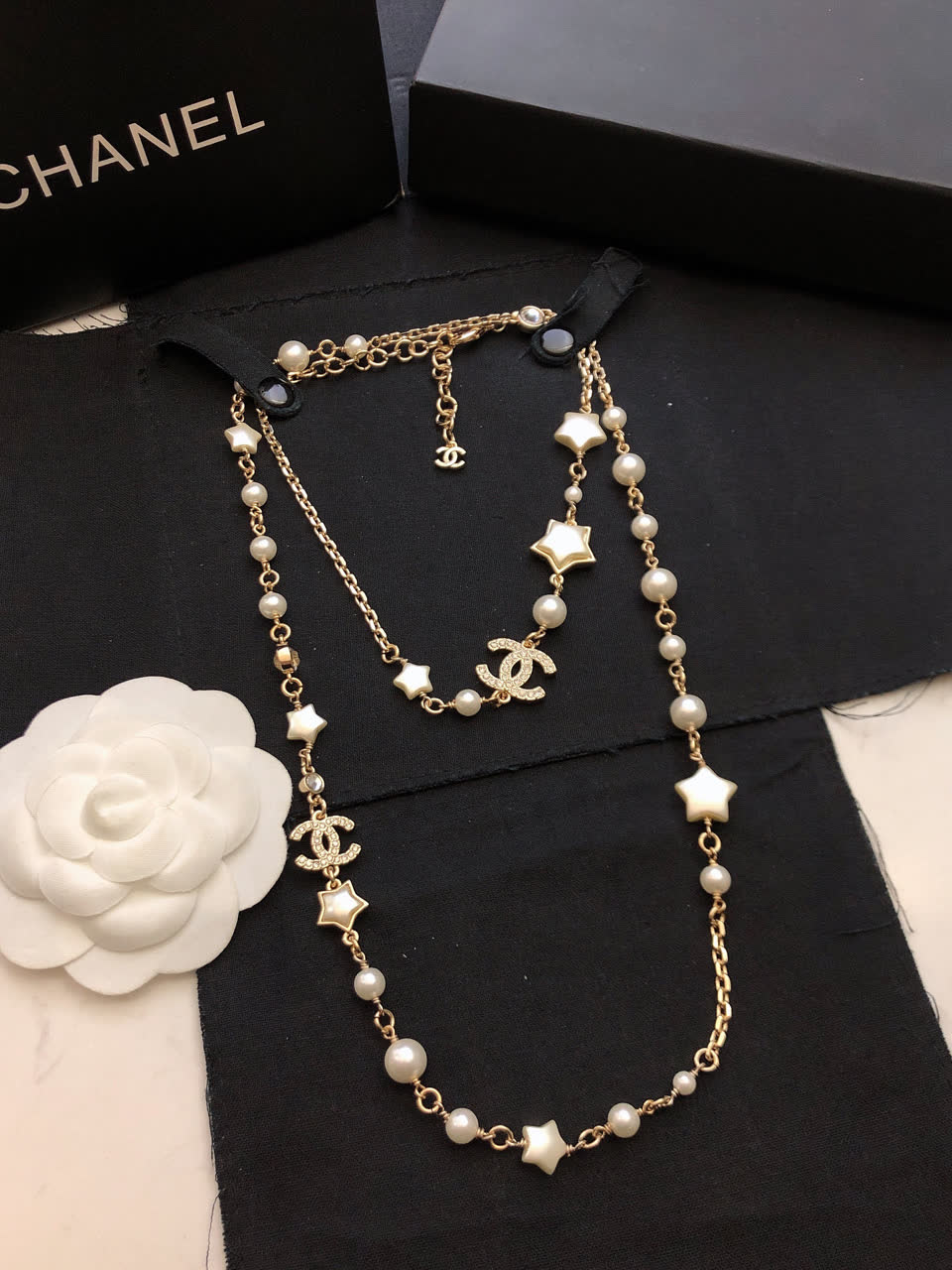 Chanel Pearl and Star Charm Necklace