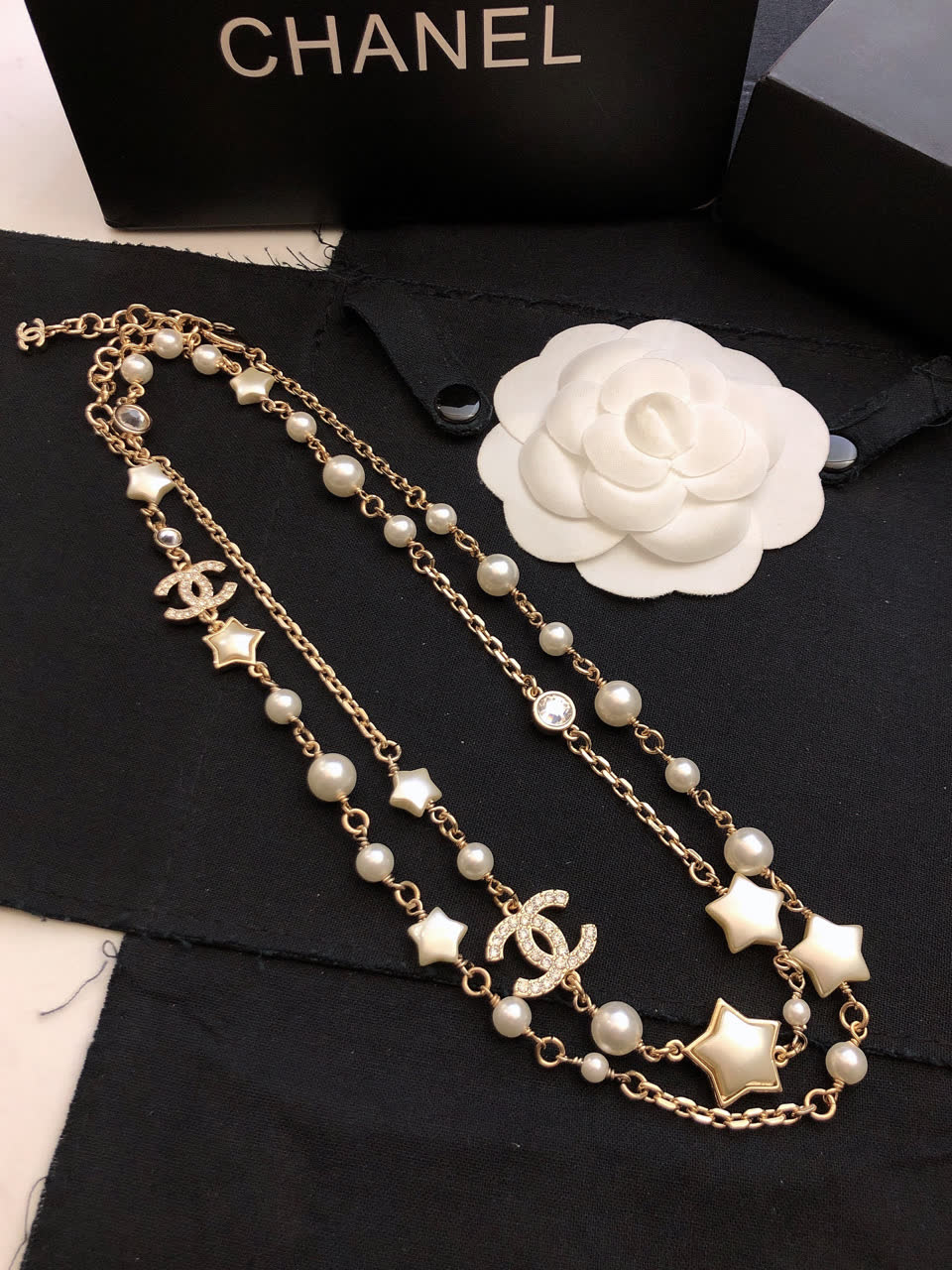Chanel Pearl and Star Charm Necklace