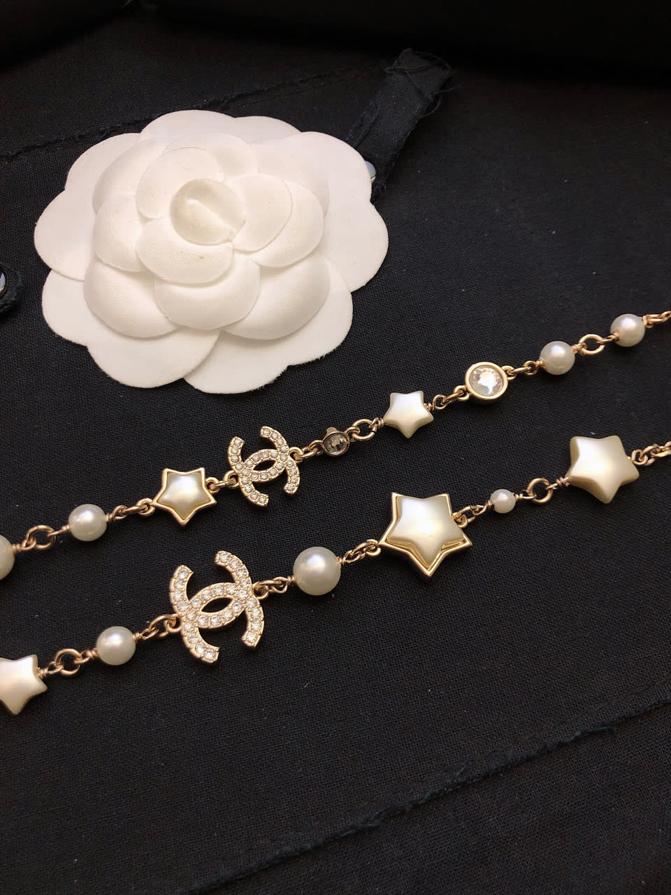 Chanel Pearl and Star Charm Necklace