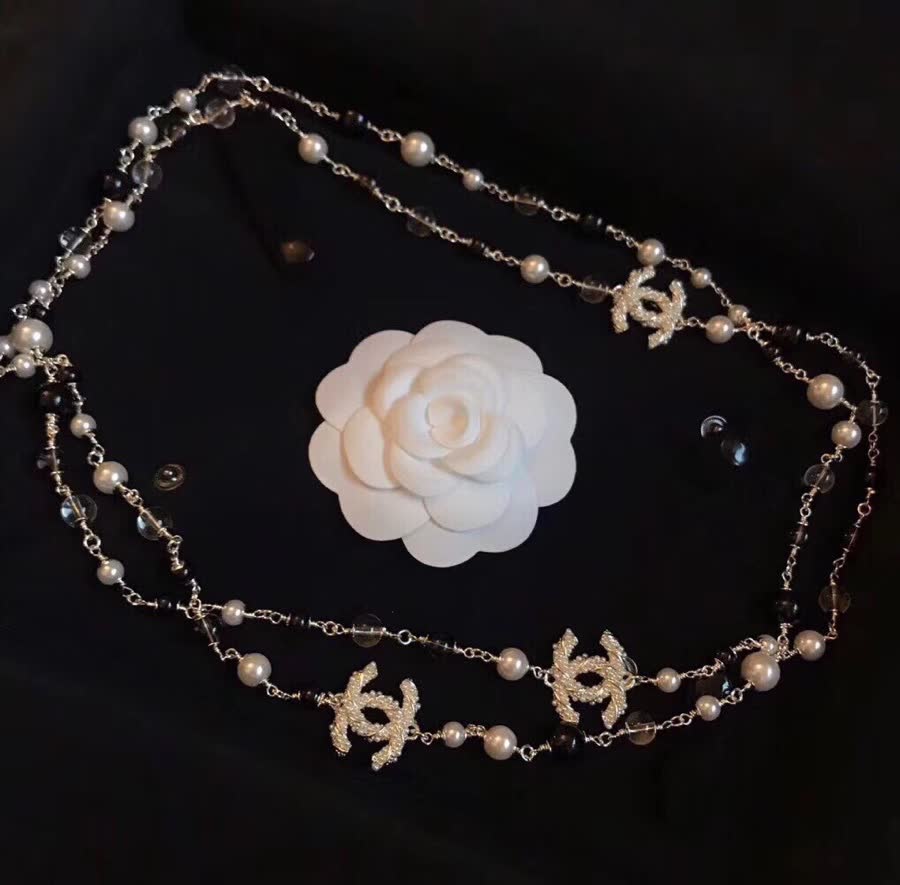 Chanel CC Logo Pearl and Crystal Necklace