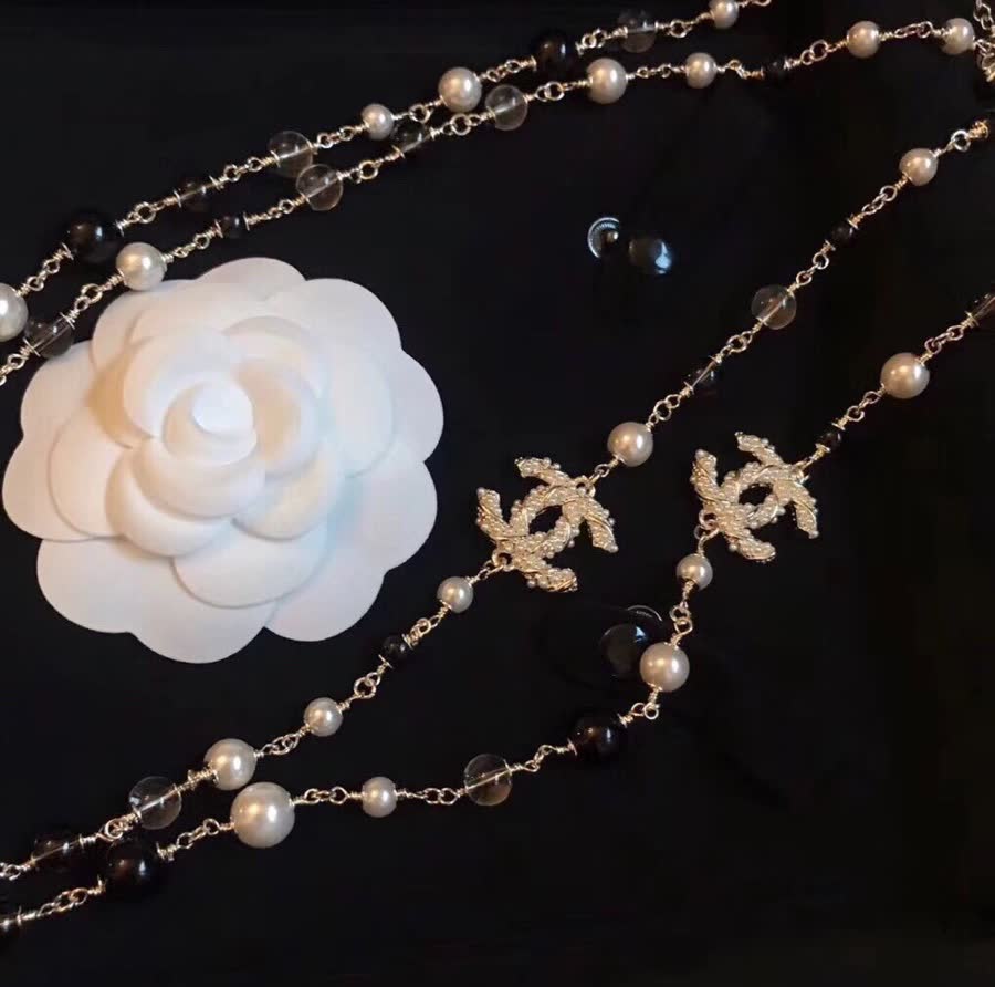 Chanel CC Logo Pearl and Crystal Necklace