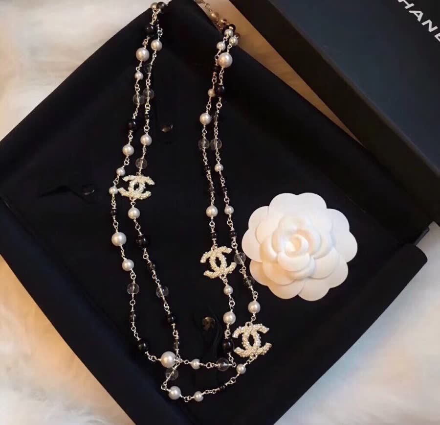 Chanel CC Logo Pearl and Crystal Necklace