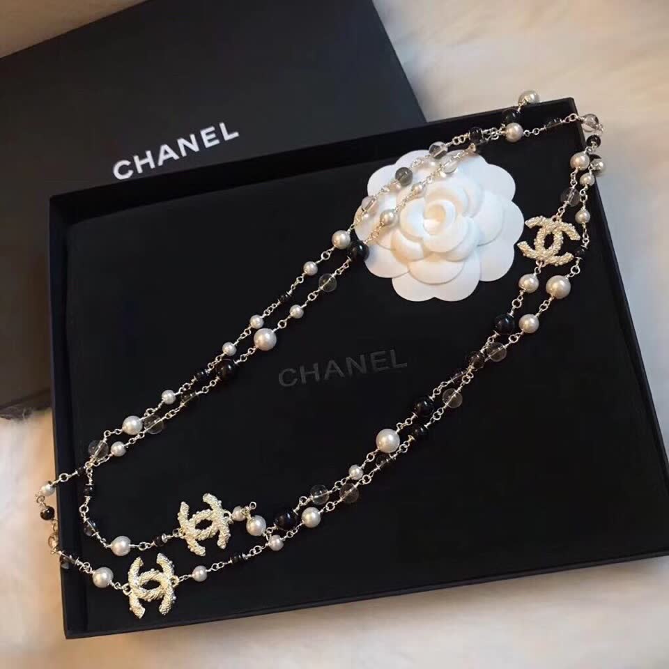 Chanel CC Logo Pearl and Crystal Necklace